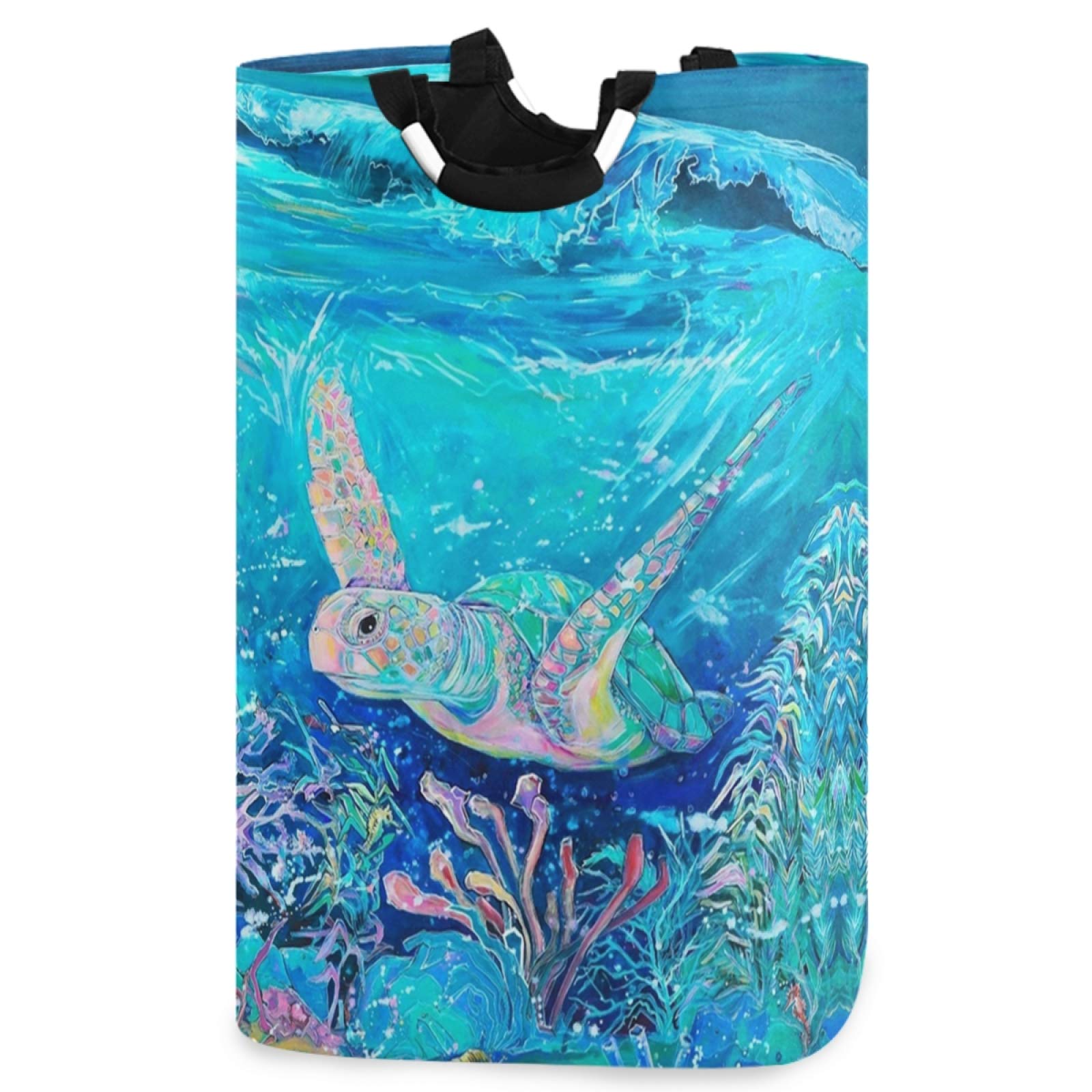 Visesunny Large Water-Resistant Oxford Cloth Laundry Hamper Basket - Ocean Sea Turtle Design for Bedroom, Bathroom, Dorm & Kids Room | Perfect for Clothes Storage, Toy Organization & Home Decor
