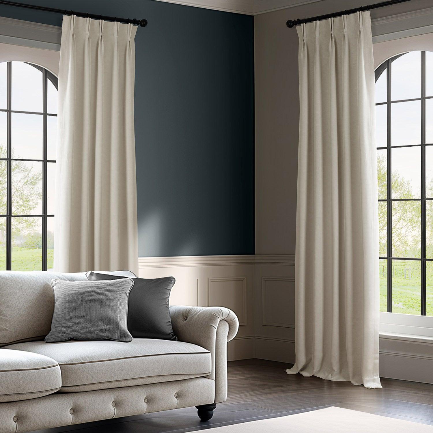 Birch French Pleat Textured Faux Linen Blackout Curtains for Bedroom & Living Room - Light Blocking Window Drapes for Better Sleep & Privacy