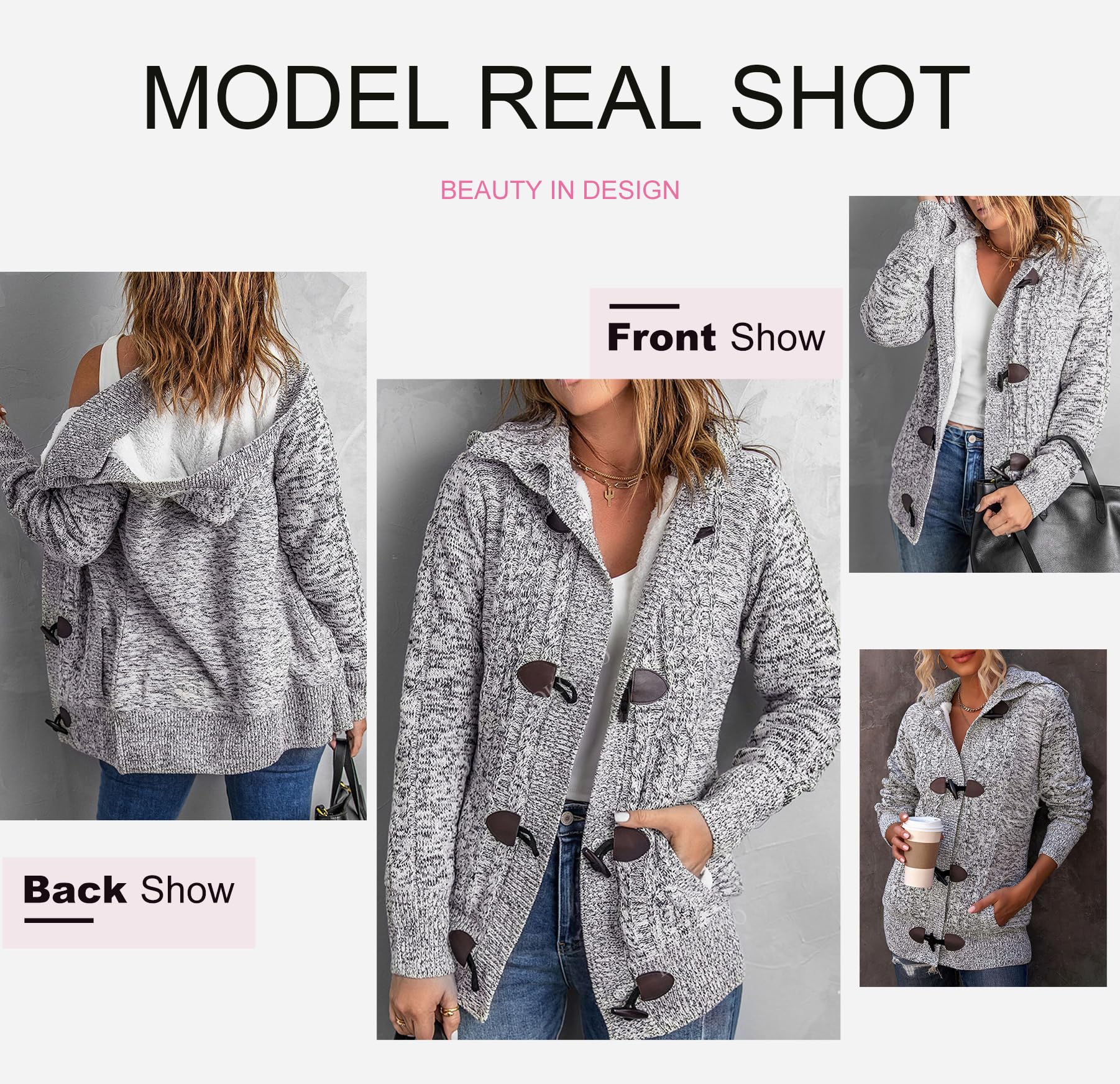Dokotoo Women's Winter Hooded Cardigan Sweater - Button Up Cable Knit Coat Jacket with Pockets | Cozy Outerwear for Casual Wear, Office & Fall Winter Fashion