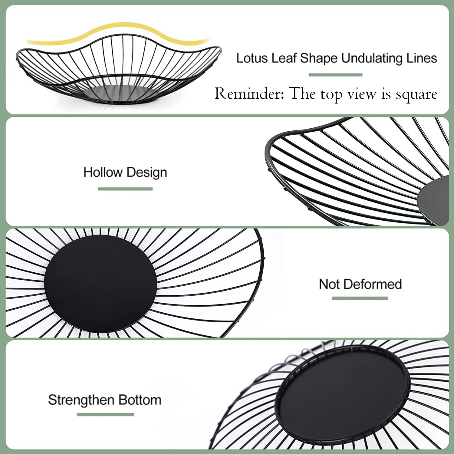 2 Pack Modern Minimalist Wire Fruit Bowls - Black Kitchen Countertop Storage for Fruits & Vegetables | Home Decor Centerpiece for Dining Table, Living Room & Kitchen Organization