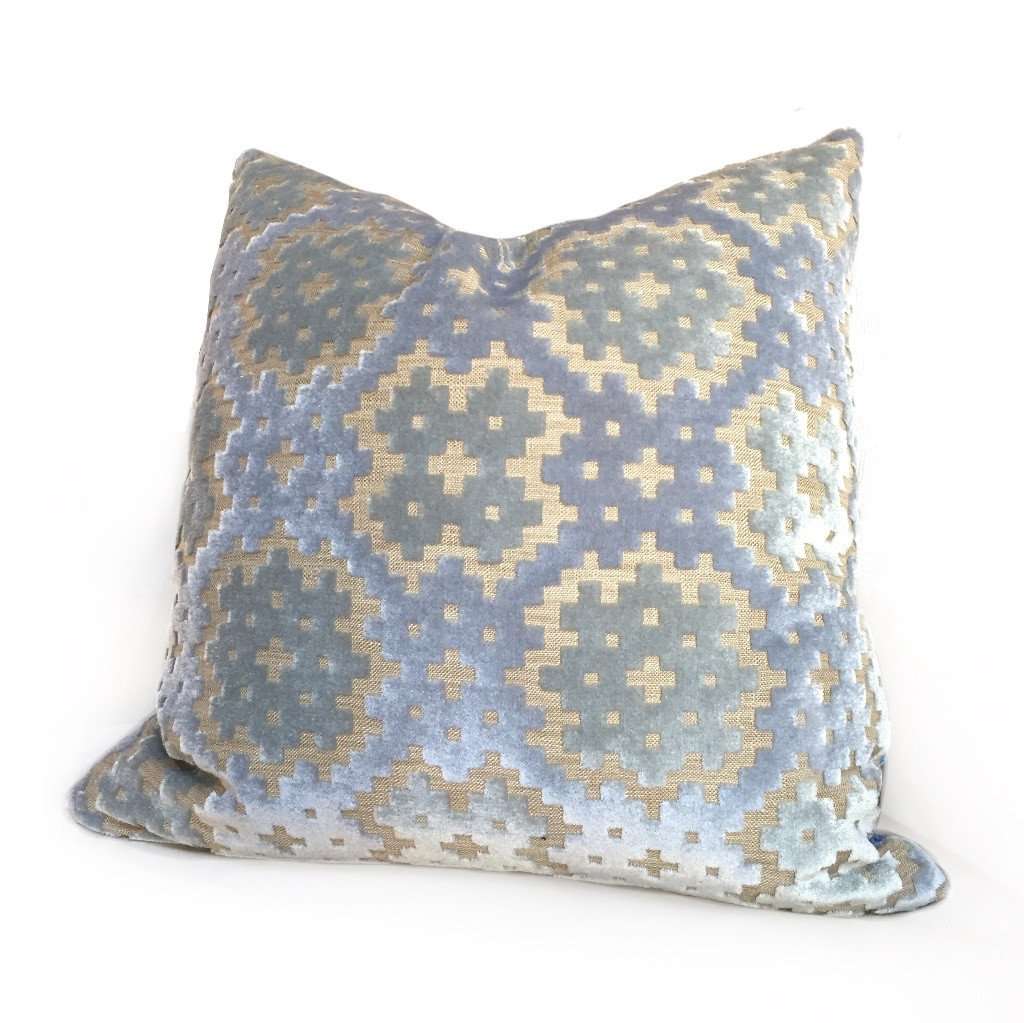 Light Blue Green Geometric Mosaic Cut Velvet Pillow Cover - Soft Decorative Throw Pillow Case for Sofa, Bed, Couch - Home Decor Accent for Living Room, Bedroom