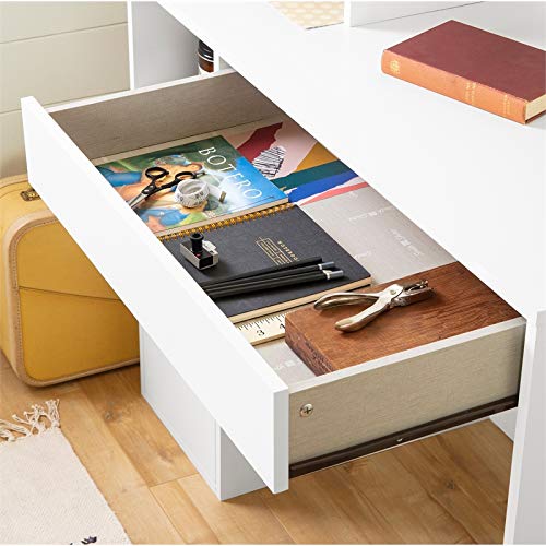 Pemberly Row Contemporary Craft Table - Multipurpose Craft Station with Compact Design, Sewing Desk with Drawers and Shelves, White - Perfect for DIY Projects, Sewing, Scrapbooking & Home Office Workspace
