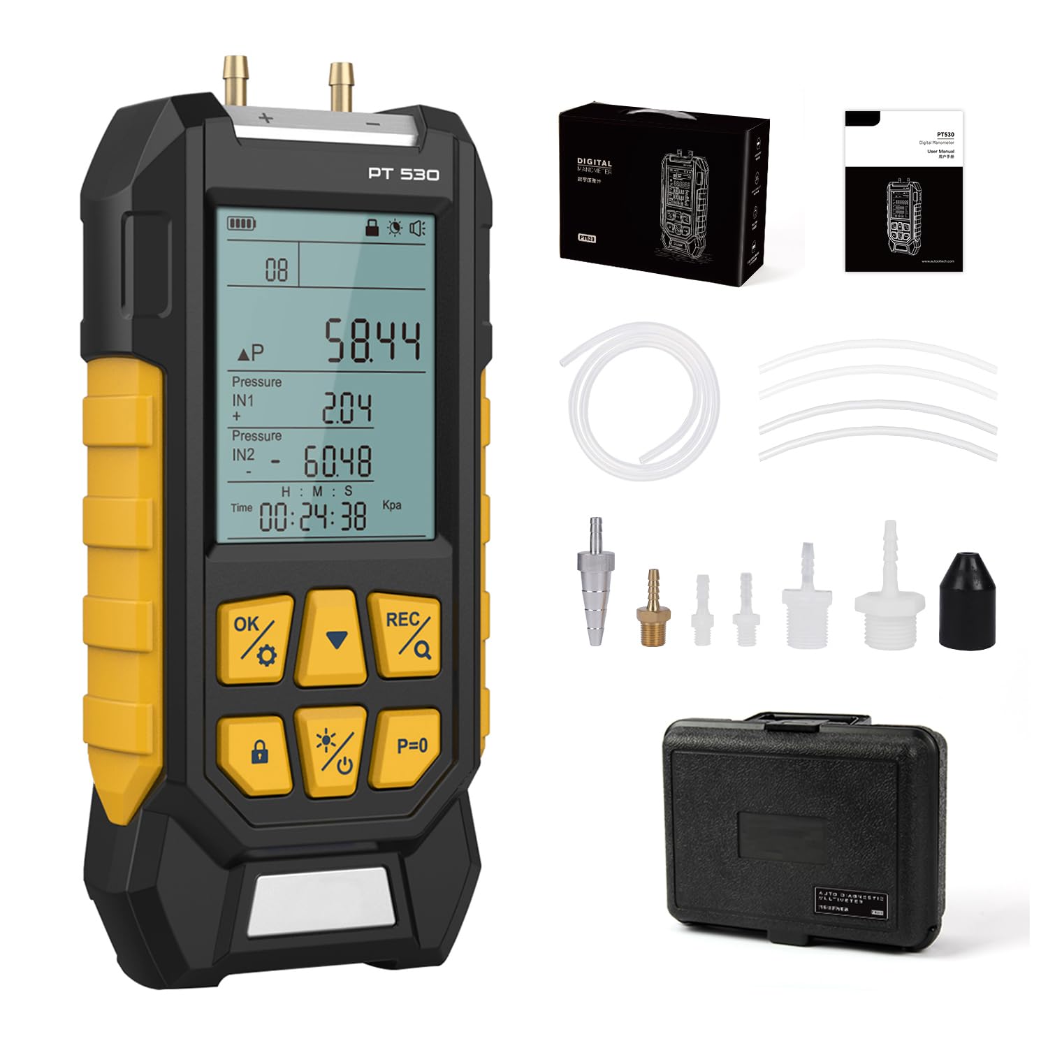 Digital Manometer HVAC Gas Pressure Tester - Fieldpiece Manometer with 10 Pressure Units (-100~300Kpa), Data Locking & Storage, Backlight Display - Perfect for HVAC Technicians, Gas Pressure Testing, and Industrial Applications