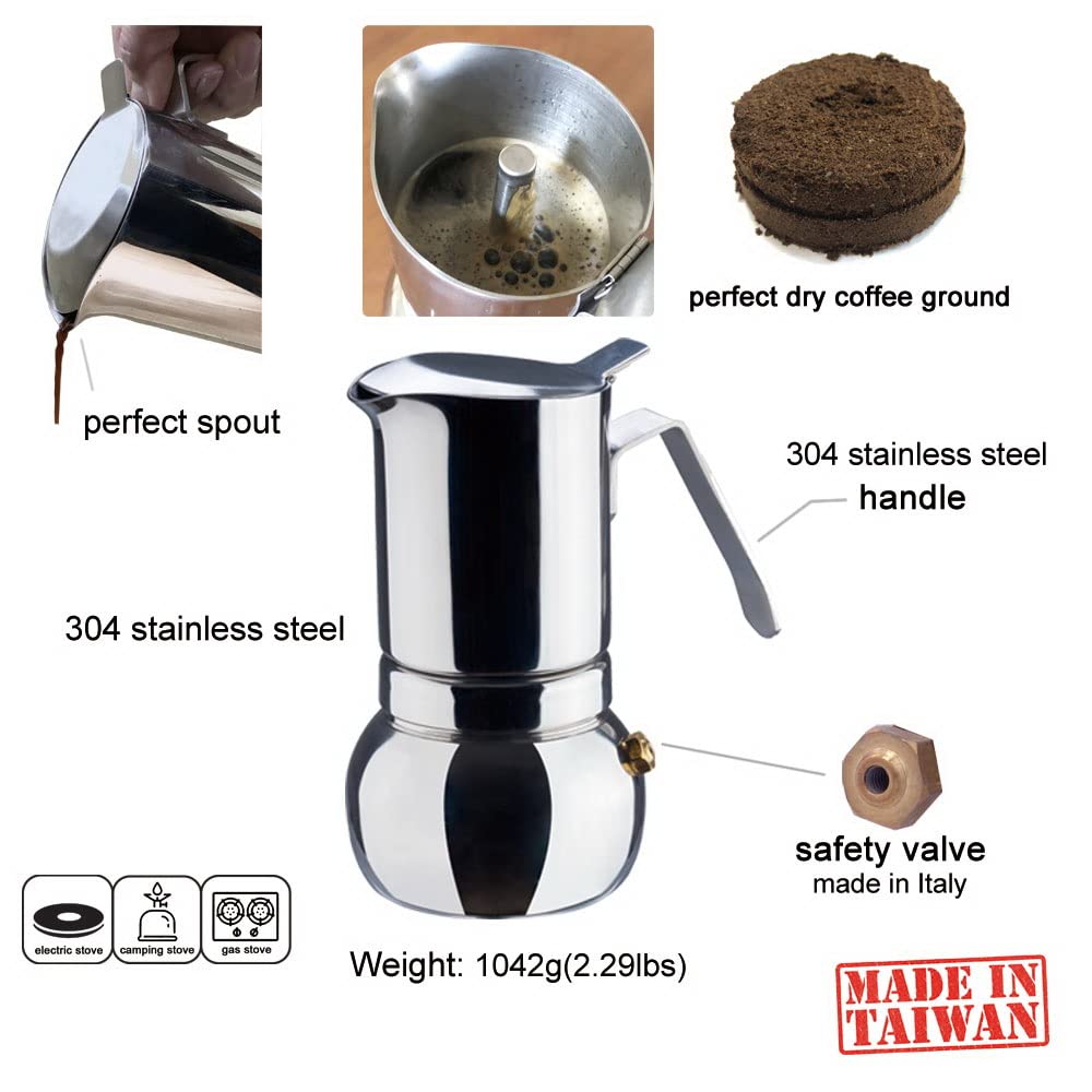 Premium Stainless Steel Italian Stovetop Espresso Maker - 8 Cup Moka Pot for Rich Espresso, Latte & Cappuccino | Durable Greca Coffee Percolator (16.9 Oz) | Perfect for Home Brewing, Camping & Gifts