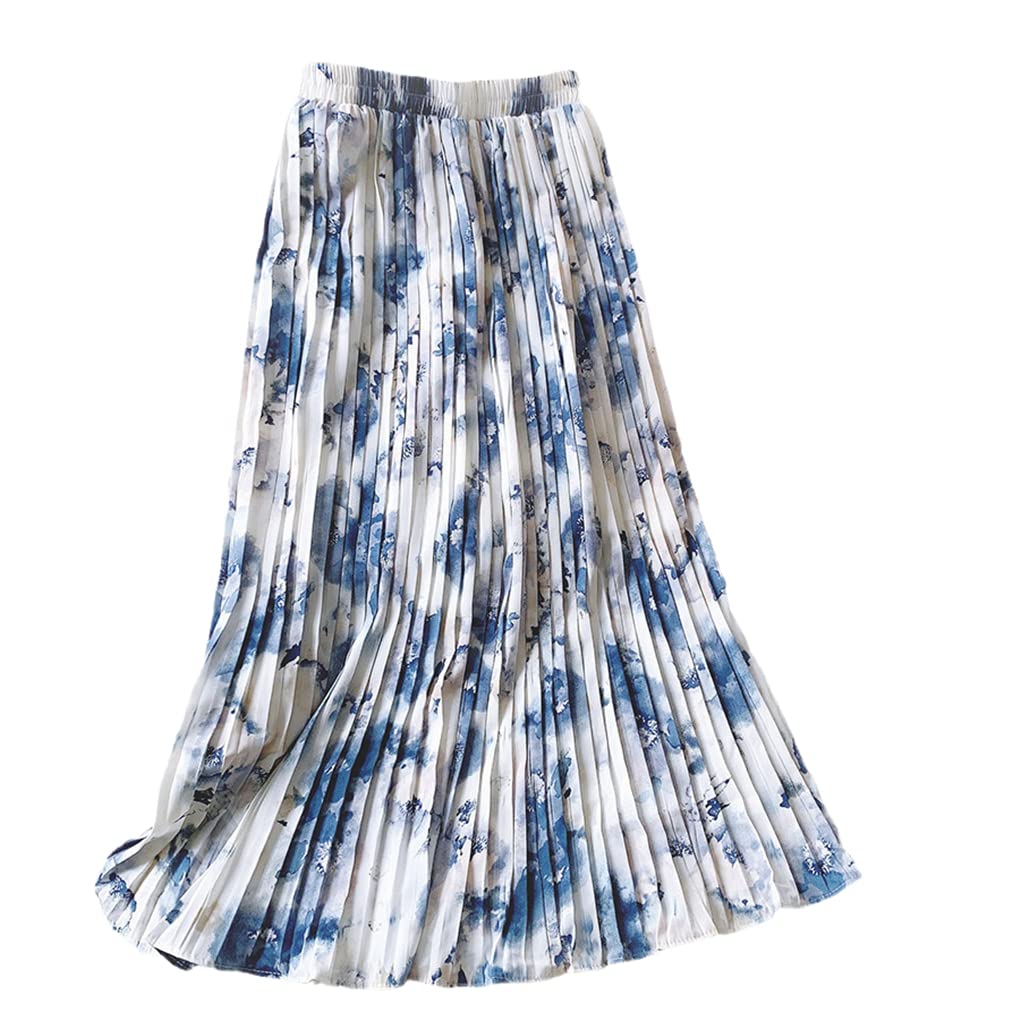 Floral Print Tulle Pleated Maxi Skirt for Women - High Waist Chiffon A-Line Skirt with Loose Fit | Perfect for Summer, Weddings, Beach Vacations & Boho Outfits