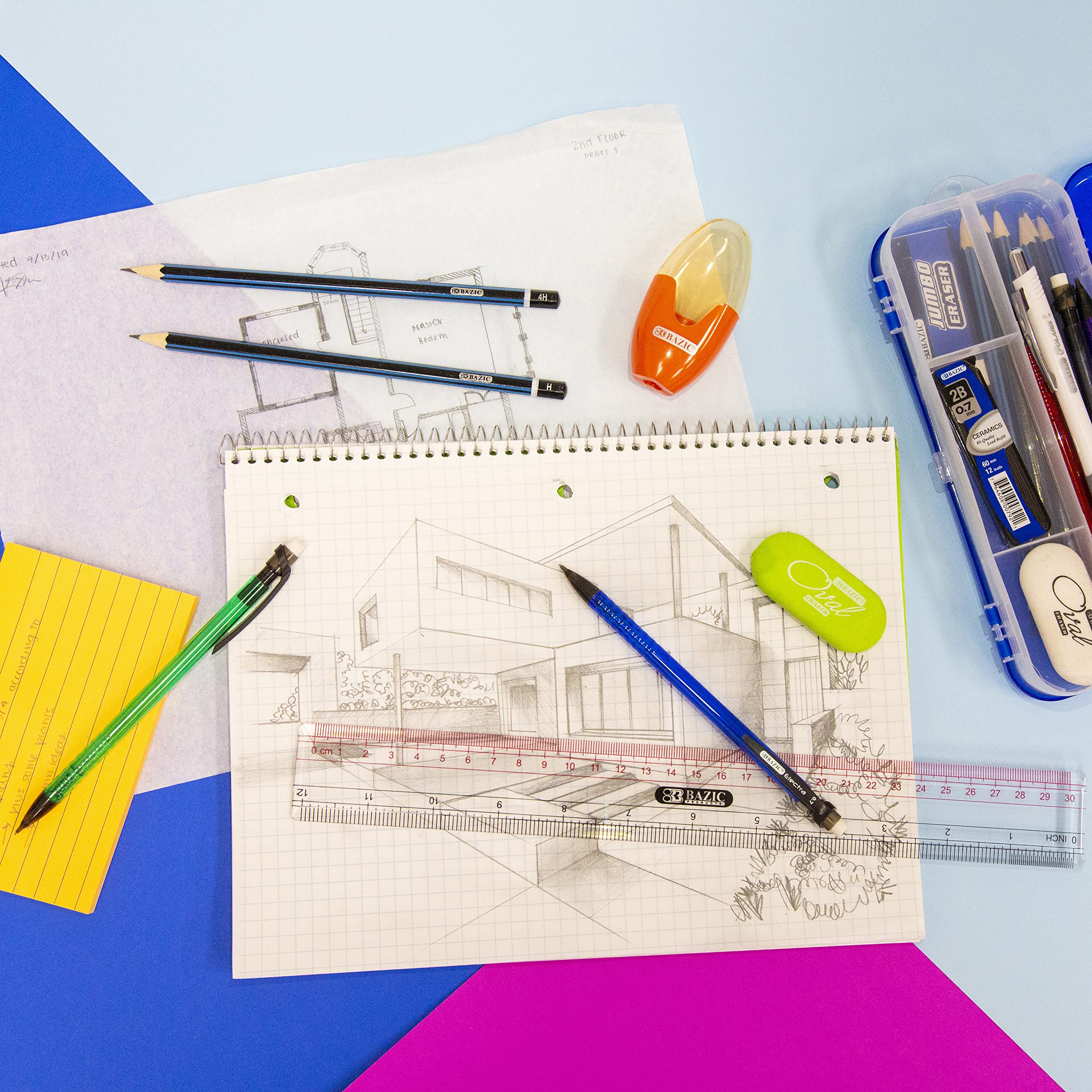 BAZIC 0.7mm Mechanical Pencils for Writing, Drawing & Sketching - 24-Pack with Smooth Lead & Latex-Free Eraser - Perfect for School, Office, Art Projects & Technical Drafting