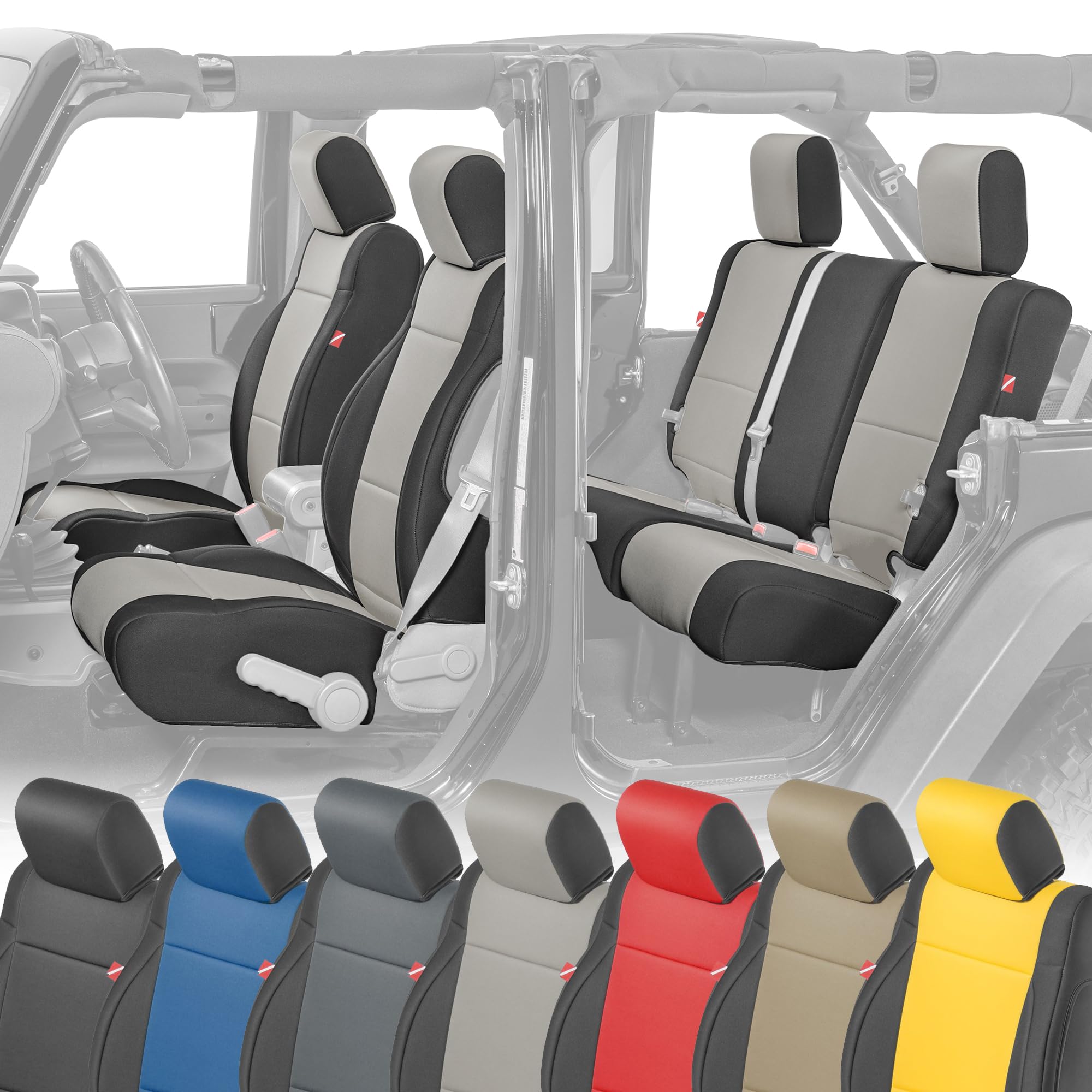 **Diver Down Neoprene Seat Cover Set for Jeep Wrangler JK 2007-2018 - Waterproof, Custom Fit Front & Back Seat Covers - Soft Padded, Thermal Resistant Cushion (Gray, 4DR, 07) - Perfect for Off-Roading, Camping & Outdoor Adventures**