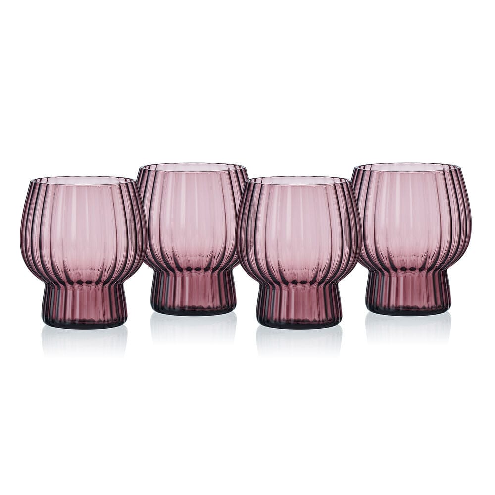 Phoebe Optic Lilac Set of 4 Double Old Fashioned Glasses - Vintage Inspired Cocktail Glasses for Whiskey, Bourbon & Scotch - Perfect for Home Bars, Parties & Gifts