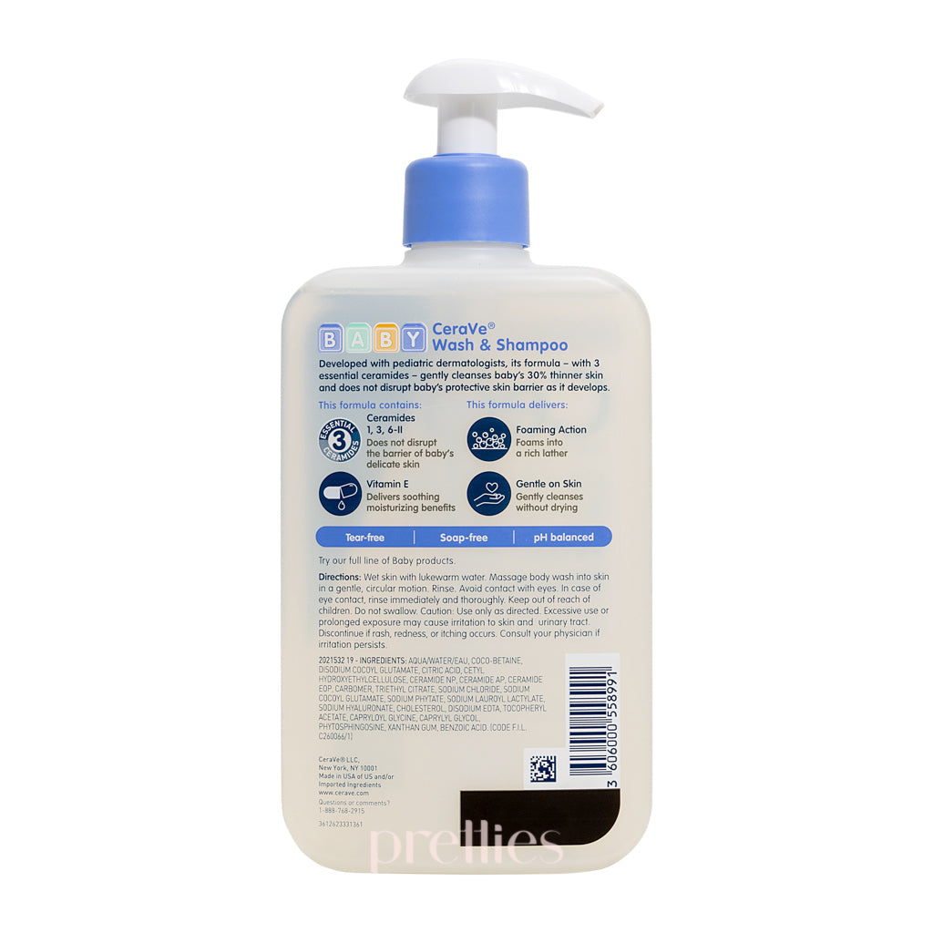 CeraVe Baby Wash & Shampoo 2-in-1 | Gentle Cleansing for Baby Skin & Hair | 16 fl oz (473ml) | Tear-Free, Fragrance-Free, Hypoallergenic | Perfect for Daily Bath Time & Sensitive Skin Care