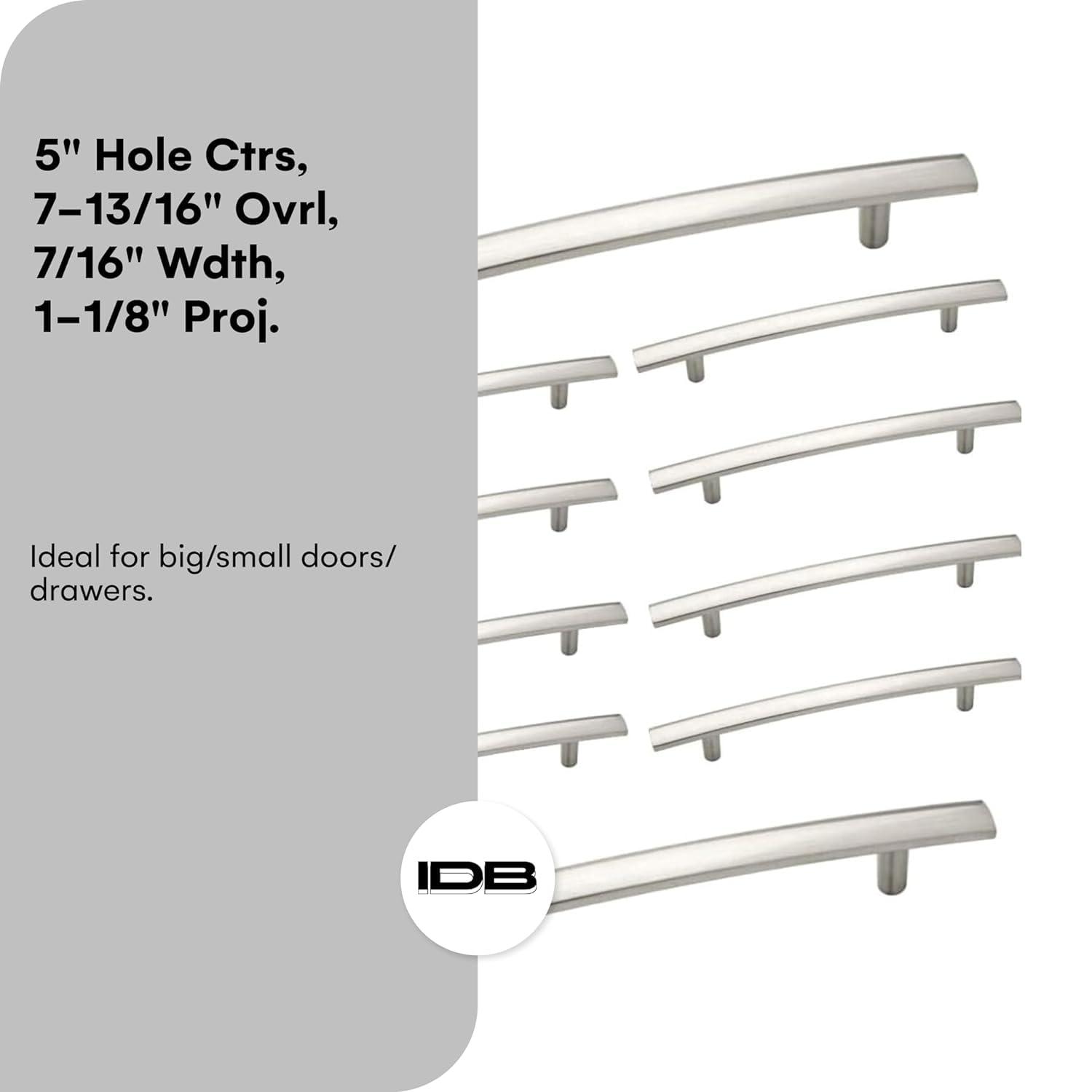 10 Pack Modern Curved Arch Cabinet Knobs - Satin Nickel Kitchen Cabinet Handles & Drawer Pulls (7-13/16 inch) - Perfect for Kitchen Cabinets, Dressers, Wardrobes & Office Furniture - Durable Hardware for Home & Commercial Use