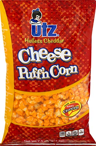 Utz Hulless Cheddar Cheese Puff'n Corn - 6 Pack (7.5 oz Bags) | Gluten-Free Snacks for Parties, Movie Nights & On-the-Go