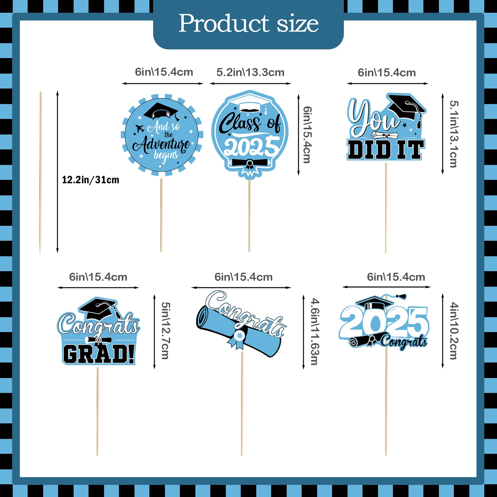 24Pcs Light Blue Graduation Table Centerpieces - Class of 2025 Graduation Party Decorations for Tables, Commencement Ceremony & School Celebrations