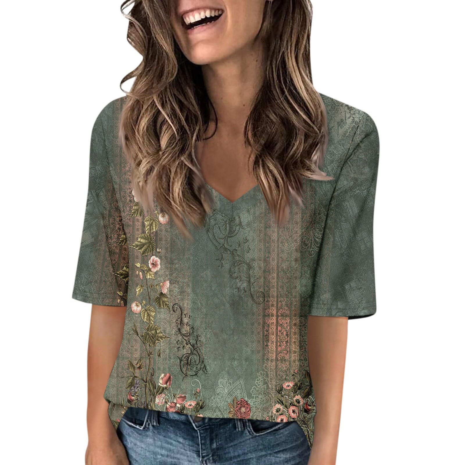 YUTANRAL Women's Summer Tops 2024 | Trendy Short Sleeve Casual Shirts | Loose V-Neck Comfortable Blouses | Perfect for Beach, Vacation & Everyday Wear