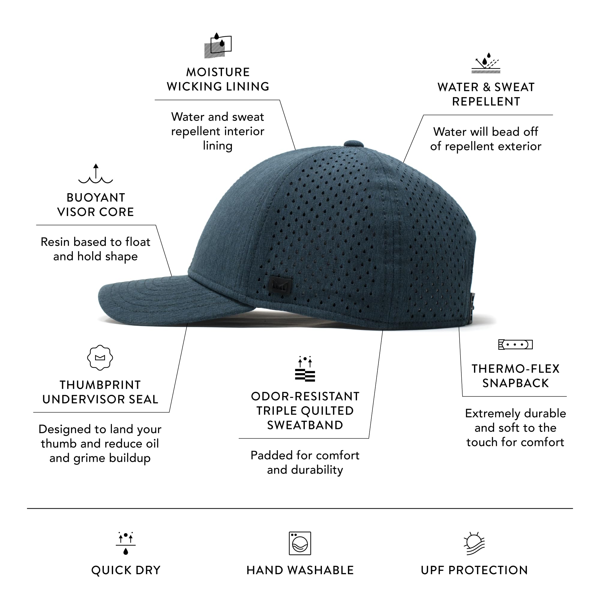 **Melin A-Game Hydro Performance Snapback Hat - Water-Resistant Baseball Cap for Men & Women - Perfect for Golf, Running, Workouts & Outdoor Activities**
