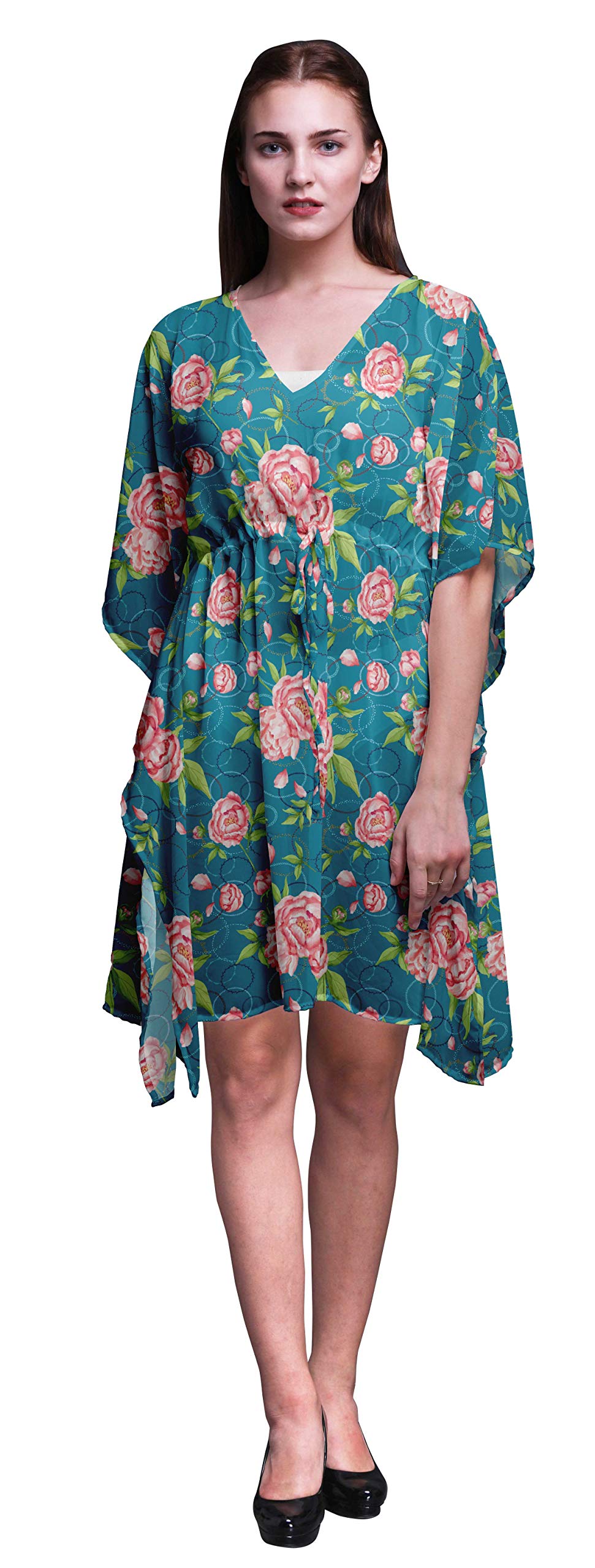 Bimba Women's Short Caftan Midi Dress - Beach Cover Up, Swimwear Kaftan for Poolside, Vacation & Summer Outfits
