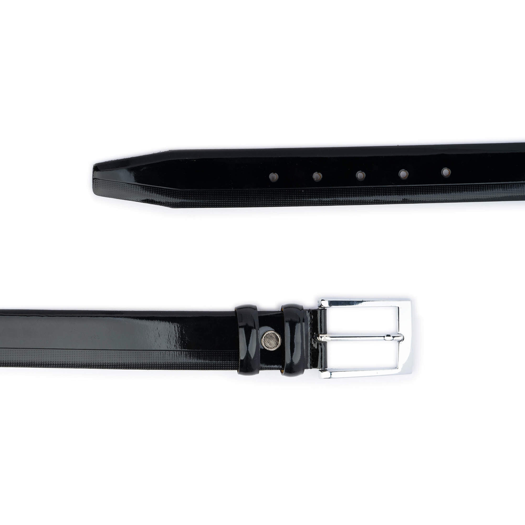 Premium Men's Black Patent Leather Belt with Dotted Line Design - 3.5 cm Width - Formal & Business Attire Accessory for Office, Weddings & Special Occasions