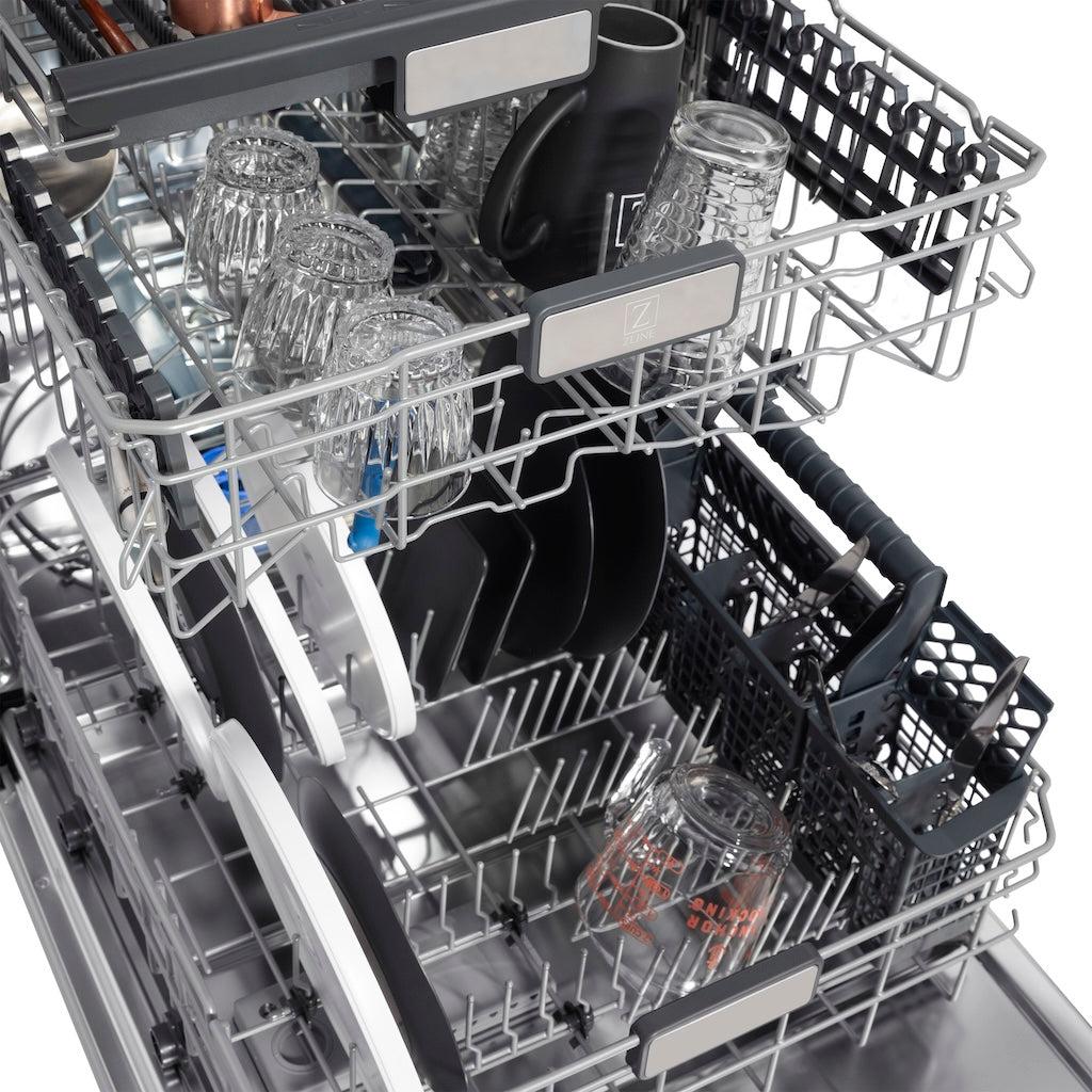 ZLINE Autograph Edition 24 Inch Black Matte Dishwasher with Champagne Bronze Handle - 3rd Rack, Top Touch Controls, 45dBA Ultra Quiet - Perfect for Modern Kitchens, Open Concept Homes & Luxury Condos (DWMTZ BLM 24 CB)