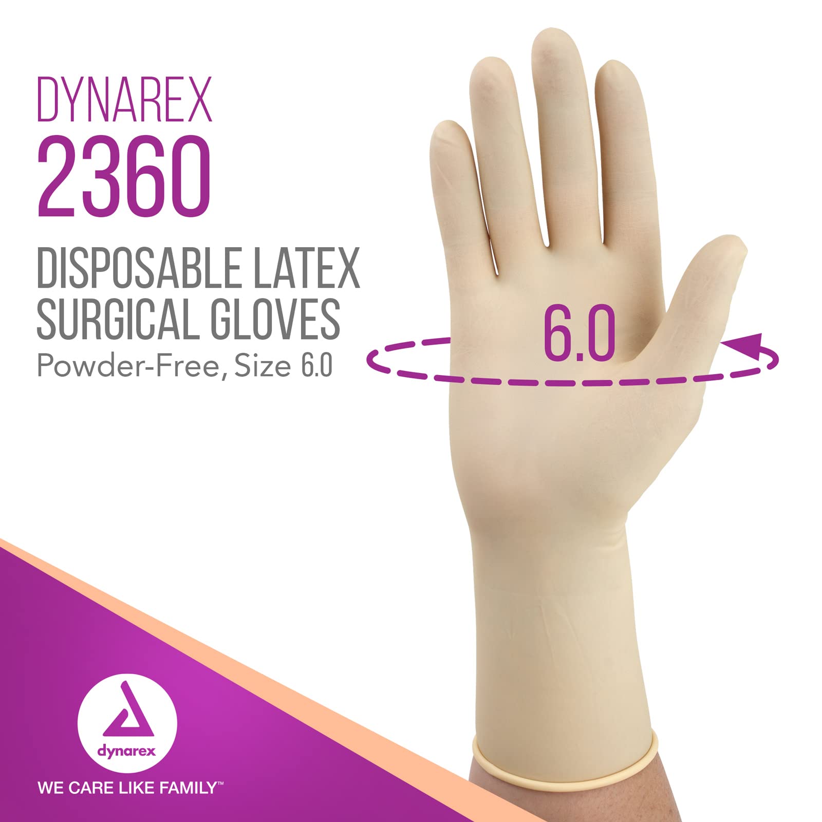 Dynarex Sterile Powder-Free Latex Surgical Gloves | Disposable Medical Exam Gloves | Size 6 (200 Pairs/Case) | Ideal for Healthcare, Dental, Tattoo & Food Service Professionals