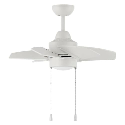Craftmade PPT24W6 Propel II 24 Inch Indoor Outdoor Ceiling Fan with LED Light & Pull Chain - 6 ABS Blades, White - Perfect for Bedroom, Living Room, Patio and Damp Locations