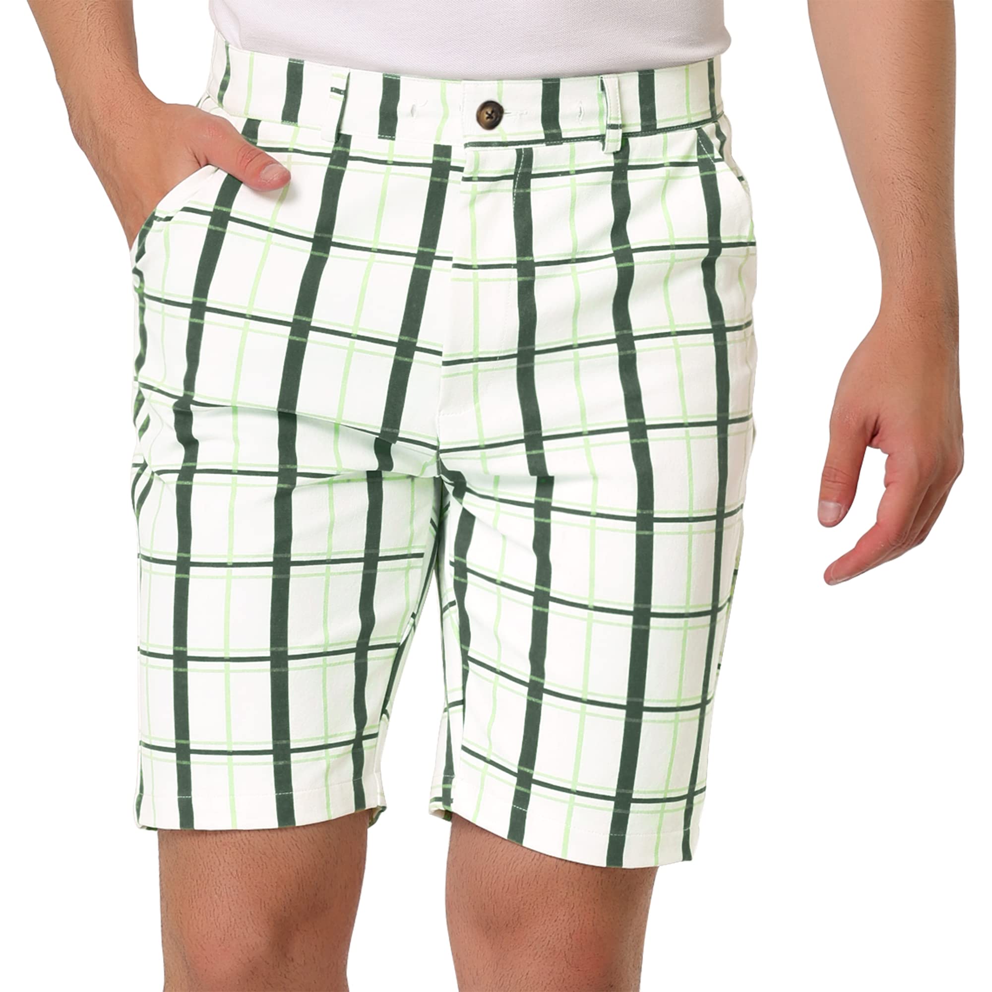 Lars Amadeus Men's Plaid Shorts - Checkered Pattern Flat Front Dress Shorts for Casual & Business Wear | Comfortable Regular Fit Summer Shorts for Office, Travel & Outdoor Activities