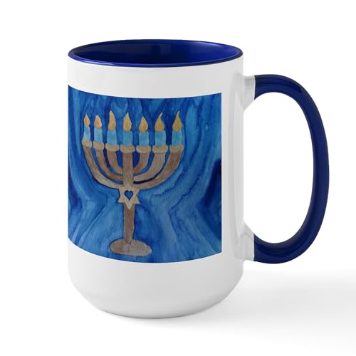 White/Navy Inside - HANUKKAH MENORAH Large Mug