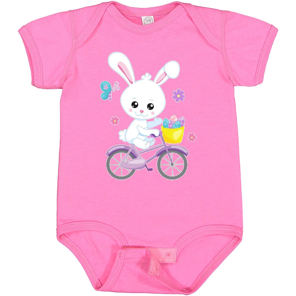 Inktastic Happy Easter Bunny on Bicycle with Pastel Flowers Baby Bodysuit - Cute Easter Outfit for Infants, Soft Cotton Onesie for Boys & Girls - Perfect for Easter Photos, Spring Celebrations & Family Gatherings