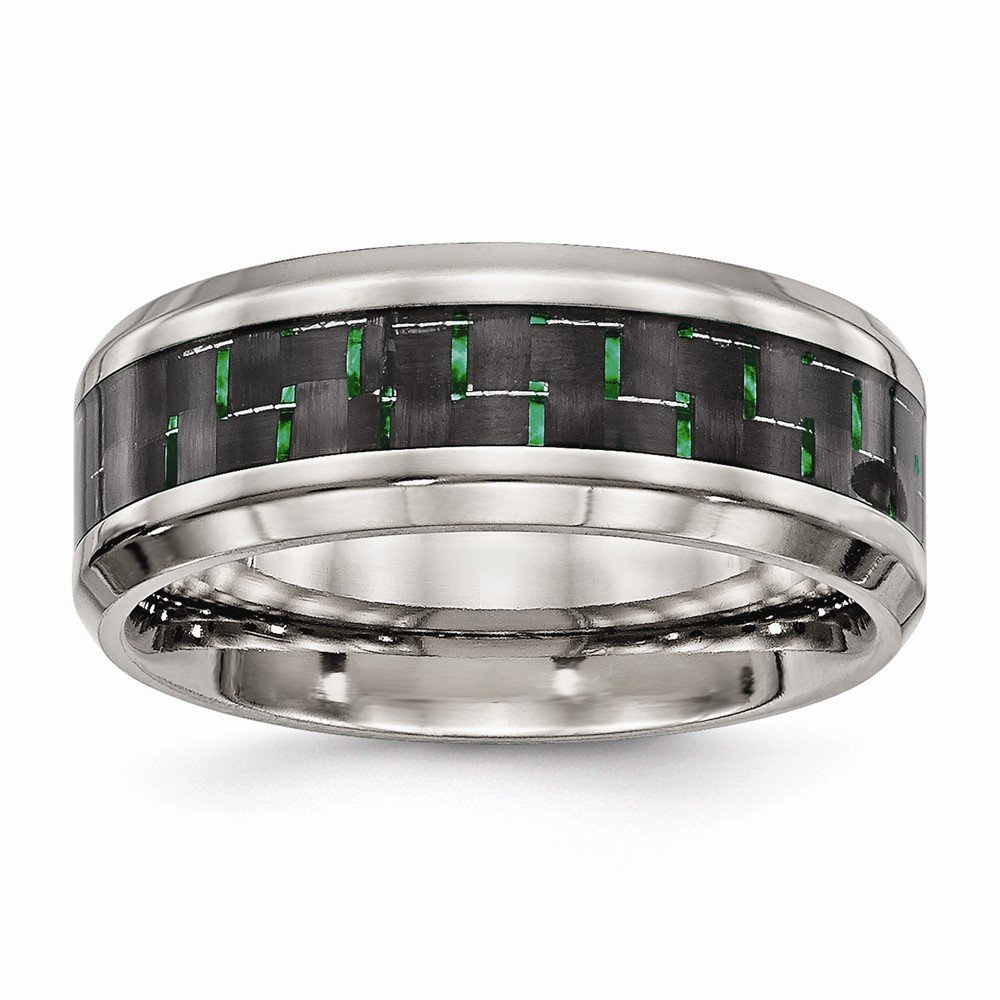 Jewels By Lux Stainless Steel Polished Black Green Carbon Fiber Inlay Ring for Men - Elegant Wedding Band, Anniversary Gift, Fashion Jewelry for Everyday Wear