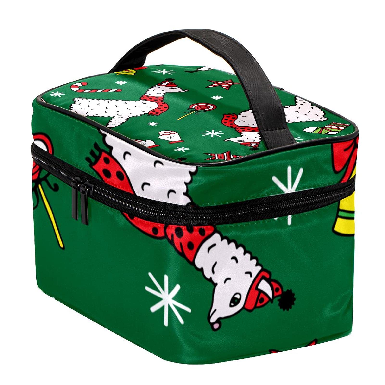 Christmas Llama Pattern Travel Makeup Bag - Large Waterproof Cosmetic Organizer with Zipper for Women & Girls - Perfect for Holiday Gifts, Vacation Trips & Daily Beauty Storage