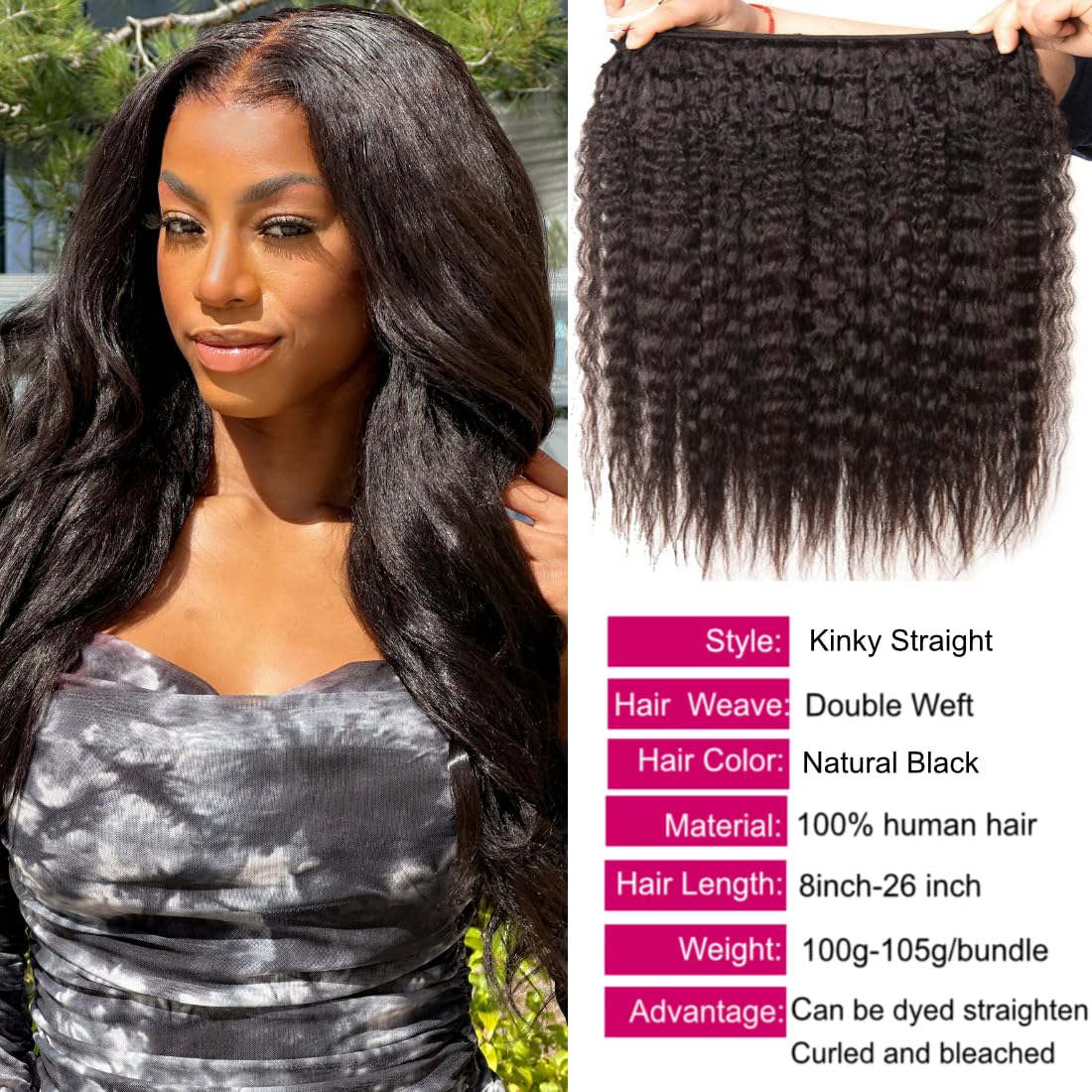 UNice Hair 10A Yaki Kinky Straight 100% Unprocessed Mongolian Virgin Human Hair Weave Extensions - 3 Bundles (14 14 14inch) Natural Color for Black Women | Perfect for Sew-in, Glue-in & Clip-in Hairstyles
