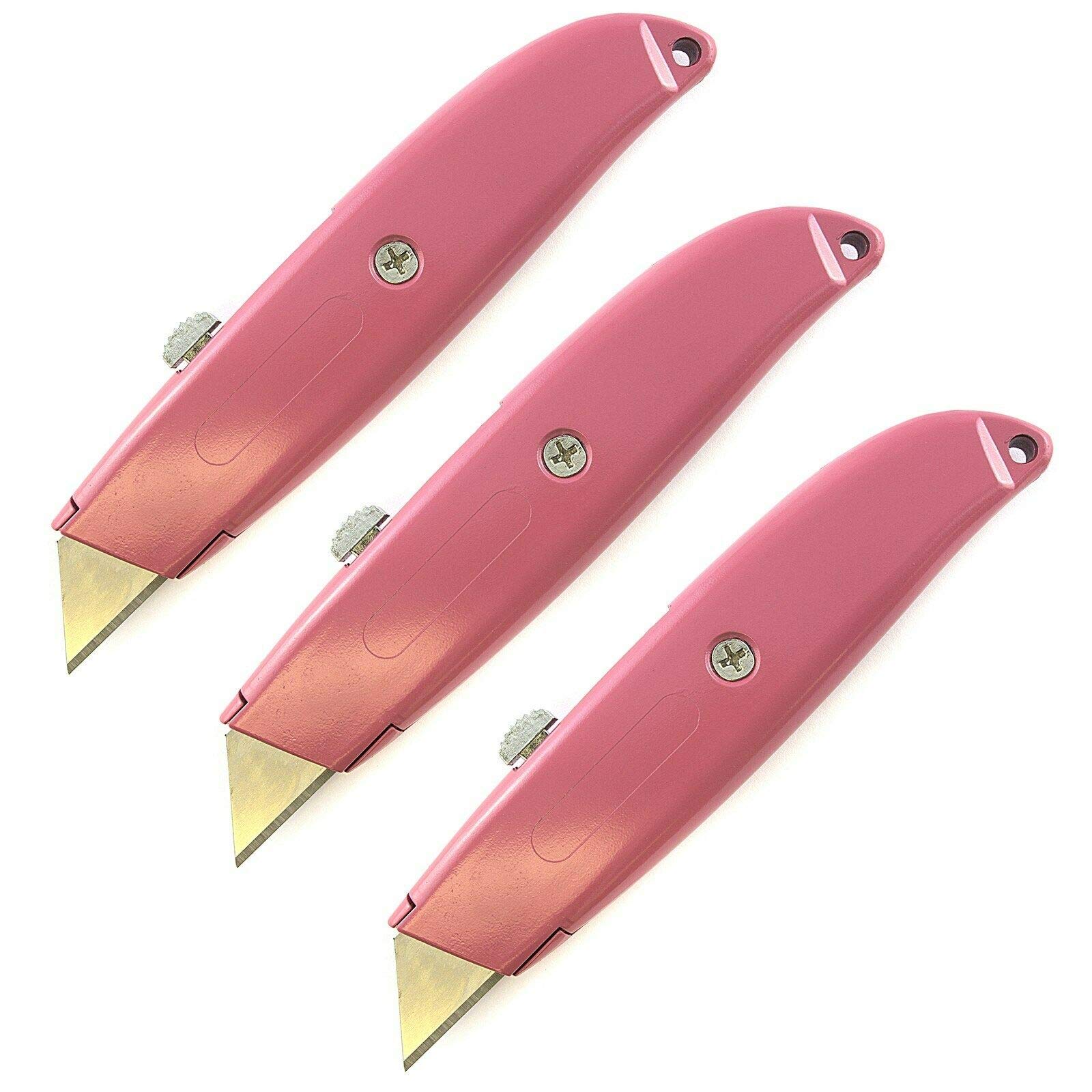 3-Piece Pink Utility Knife Set for Women - Retractable Box Cutter with 3-Position Locking Blade - Perfect for Crafting, Packaging, and DIY Projects