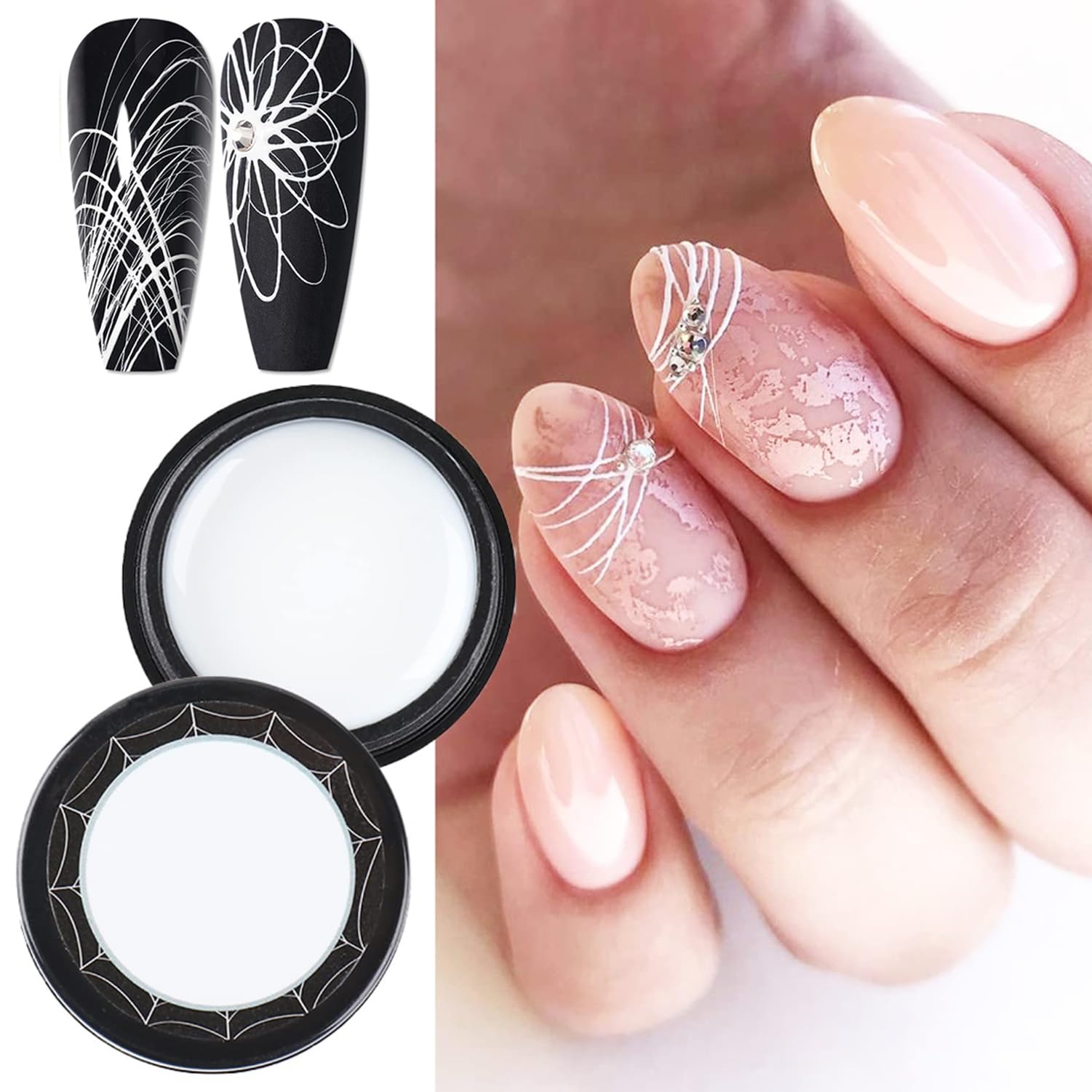White Spider Gel for Nails - UV LED Nail Art Gel Polish for DIY Manicure & Professional Nail Designs | Perfect for Halloween, Gothic, and Creative Nail Art Looks