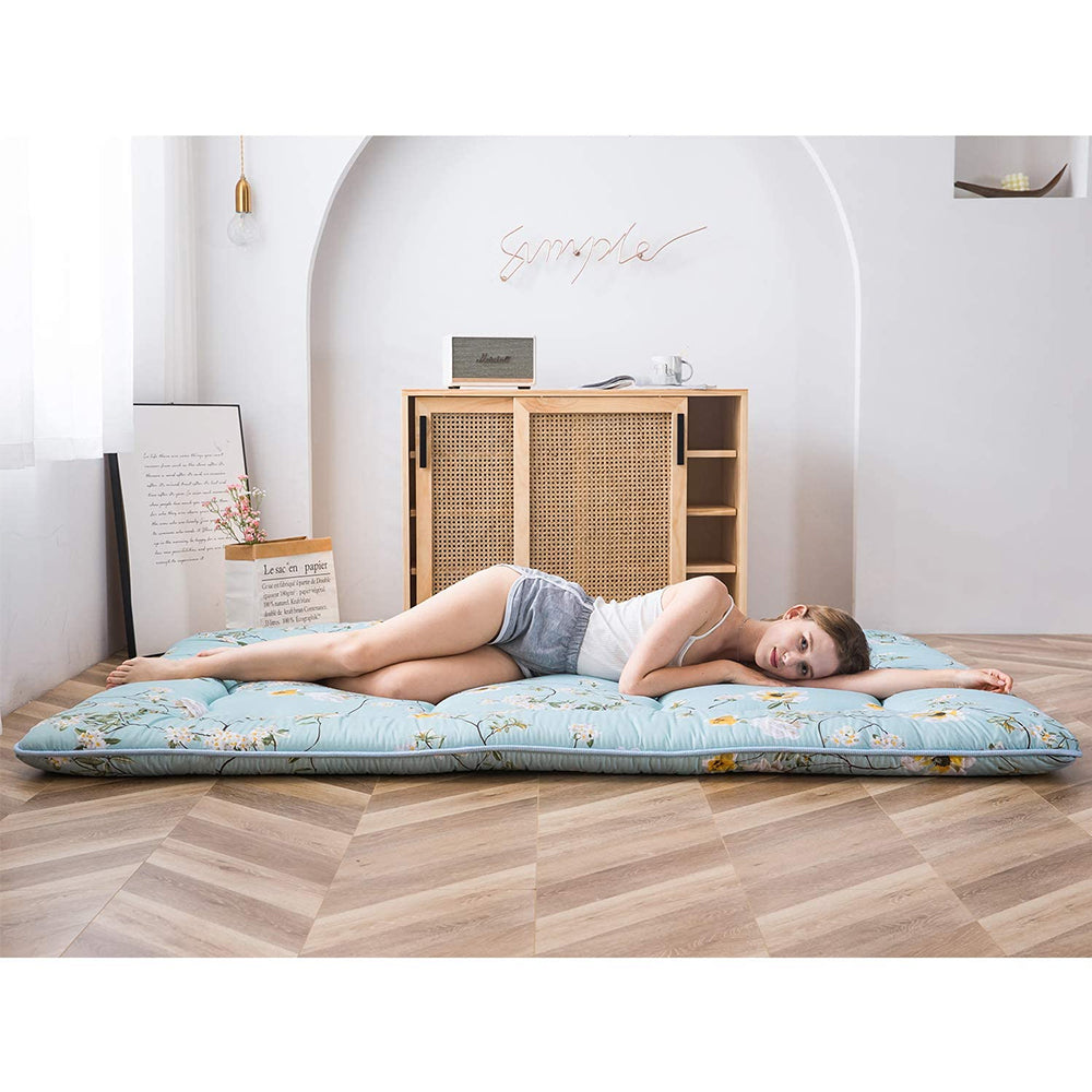 MAXYOYO Floor Mattress - Japanese Futon Mattress with Floral Print | Comfortable Sleeping Pad for Guest Beds, Camping & Home Yoga