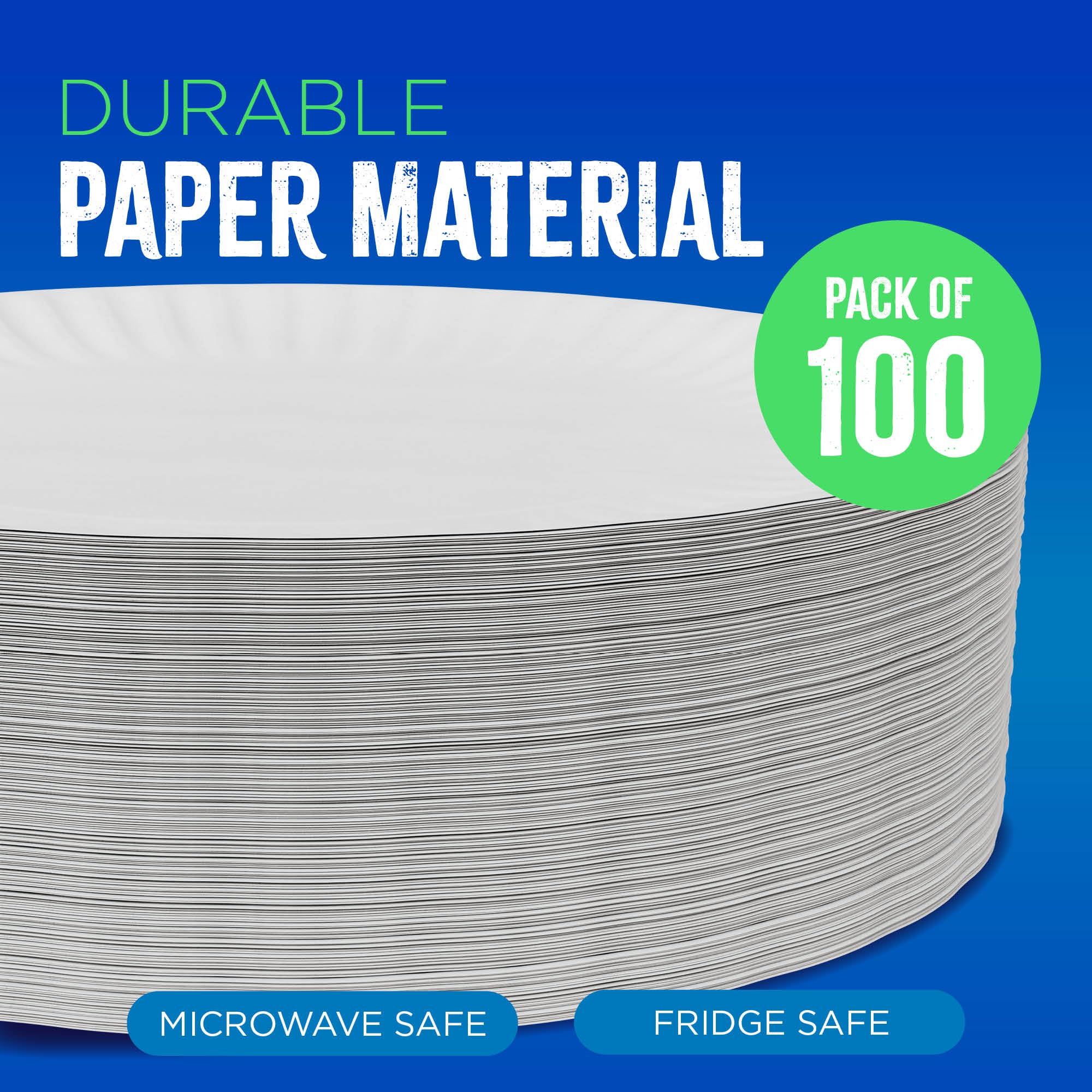 9 Inch White Uncoated Disposable Paper Plates - 100 Pack | Microwave Safe & Eco-Friendly Party Plates for Dinner, Picnic, BBQ, Events & Crafts | Bulk Paper Plates for Everyday Use & Entertaining
