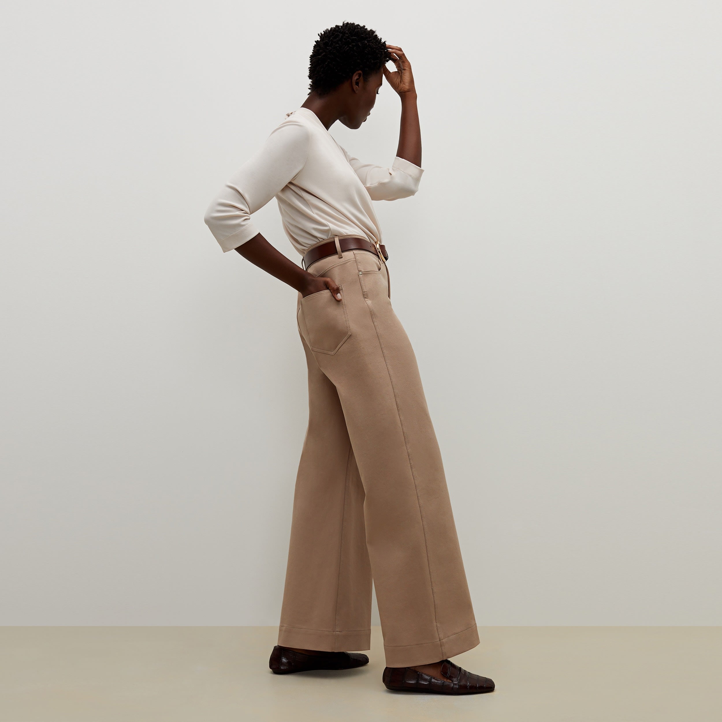 Milo Wide Leg Eco-Friendly Jeans for Women - Better Than Denim, Comfortable High Waist Stretch Pants (Fawn Color) - Perfect for Casual Wear, Office Outfits & Weekend Brunch