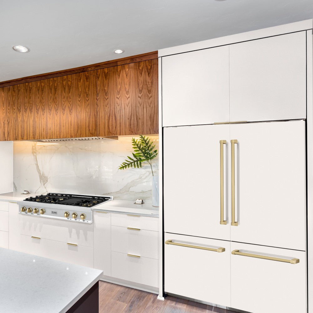 ZLINE Autograph Edition 60-Inch French Door Built-In Refrigerator - 32.2 cu ft Capacity, Bottom Freezer, Water Dispenser & Ice Maker - White Matte with Champagne Bronze Accents (RBIVZ WM 60 CB) | Perfect for Modern Kitchens & Luxury Homes