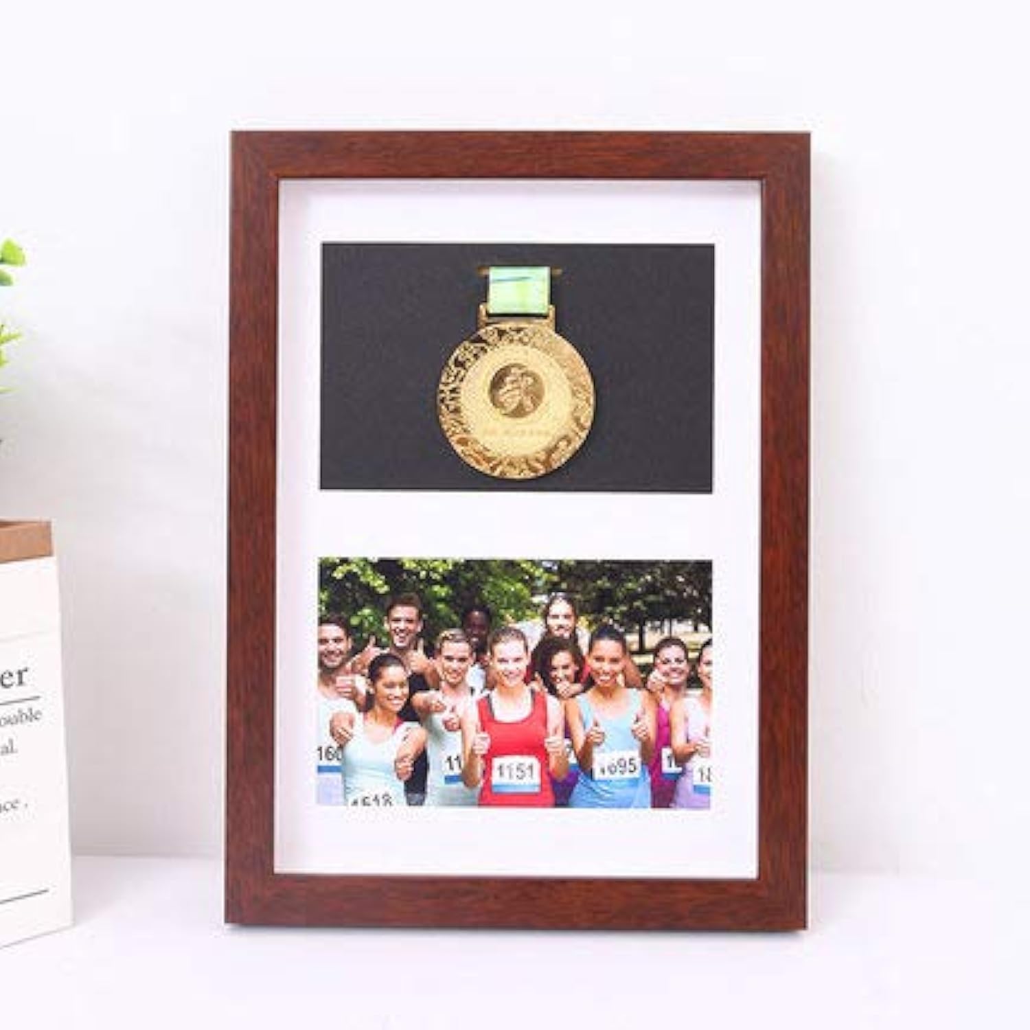2 in 1 Multi-Purpose Sports Medal and Photo Display Frame - Walnut A4 Shadow Box for Marathon Runners, Running Races, Military Medals & Triathlon Awards - Perfect for Home, Office or Gym Wall Decor