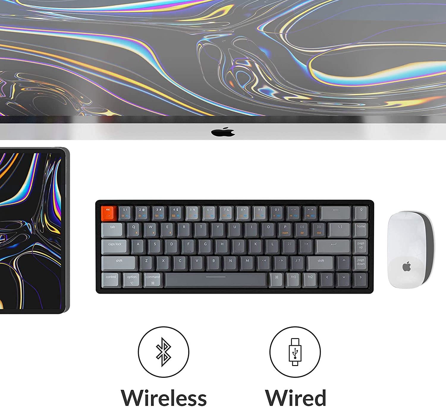 Keychron K6 68-Key Wireless Bluetooth/Wired Mechanical Keyboard - RGB Backlit, Aluminum Frame, Gateron Red Switches - Compatible with Mac & Windows - Perfect for Gaming, Typing & Office Work