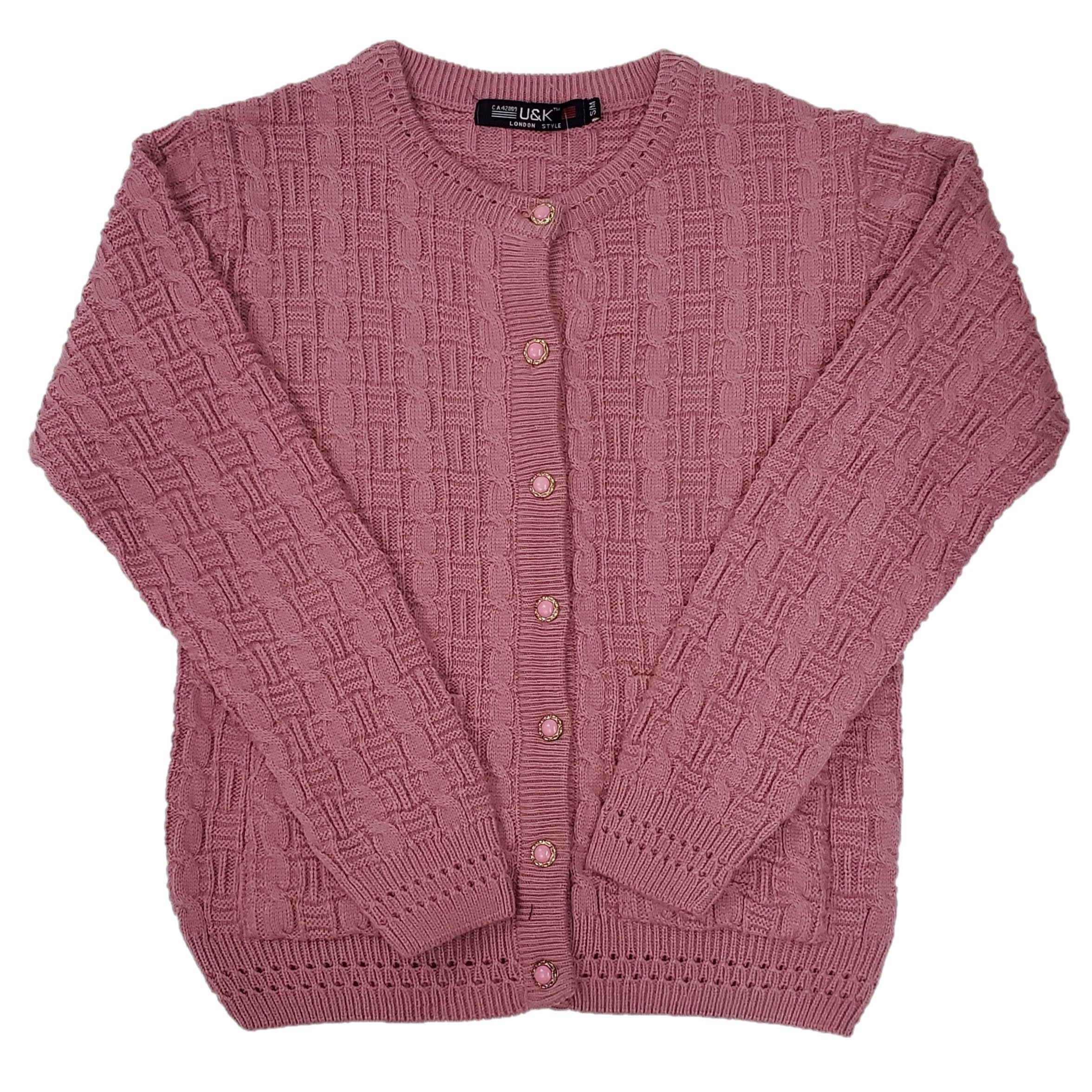 Women's Knitted Crew Neck Pocket Front Button-Up Cardigan Sweater - Cozy Fall & Winter Layering for Casual Outfits and Office Wear