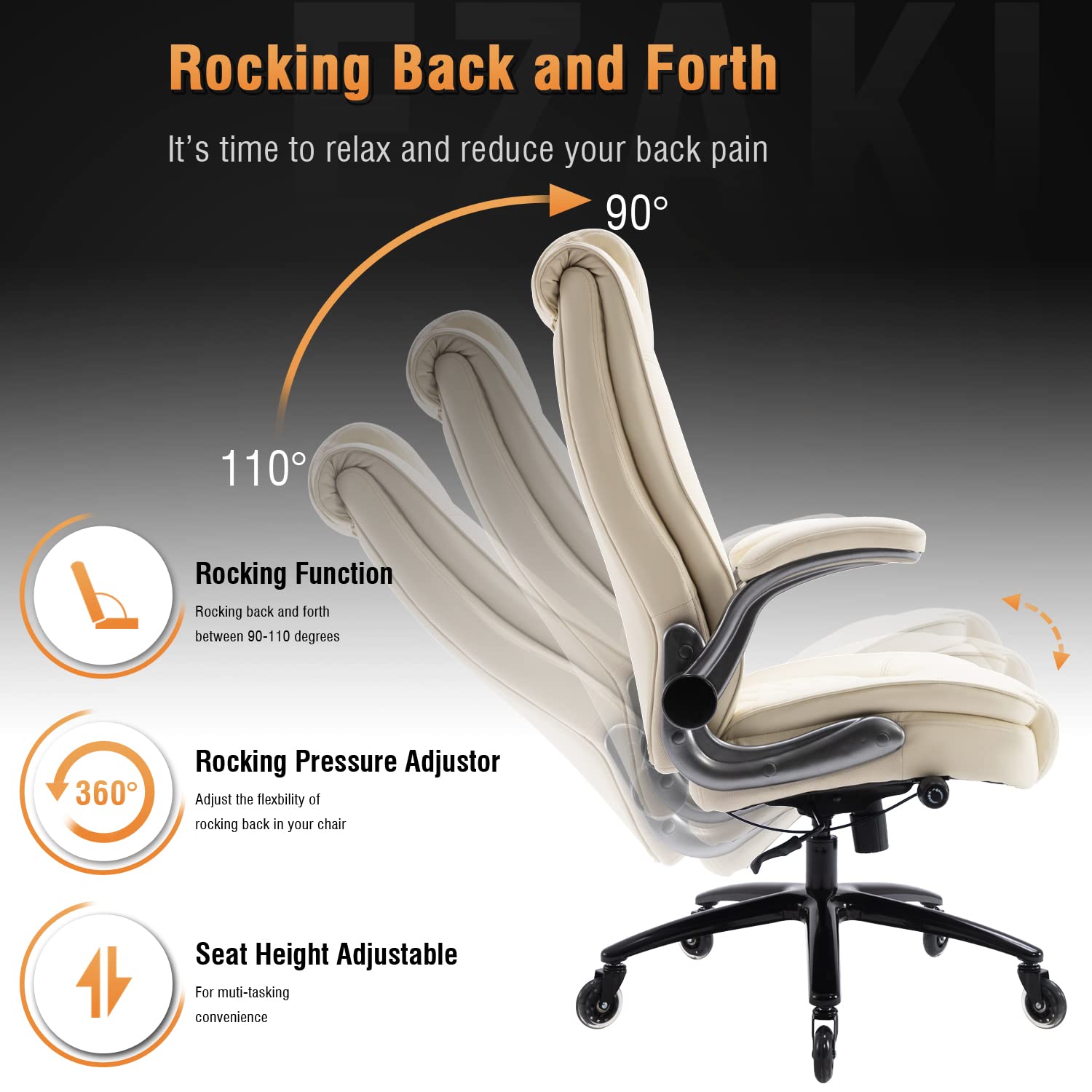 Ergonomic High Back Office Chair with Flip-Up Arms - Adjustable Executive Desk Chair with Built-in Lumbar Support & Thick Padding for Back Pain Relief - Perfect for Home Office, Gaming & Computer Work (Beige)