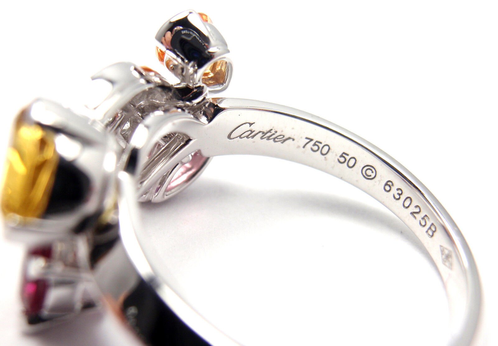 Authentic CARTIER Sorbet 18k White Gold Diamond Tourmaline Sapphire Ring - Size 50 (US 5.25) | Luxury Jewelry for Women, Perfect for Weddings, Anniversaries & Special Occasions