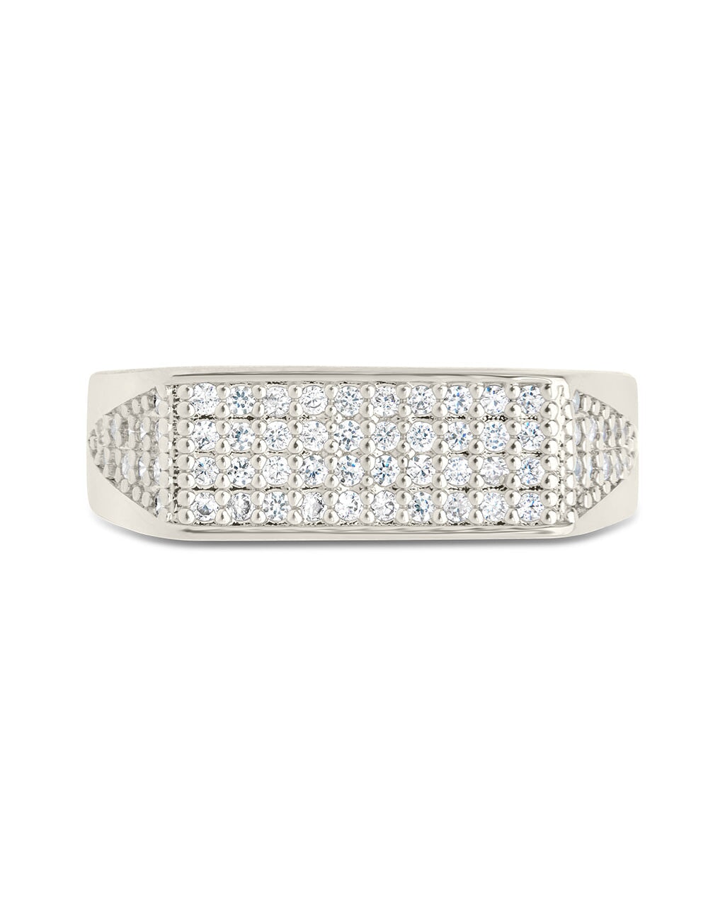 Men's CZ Bar Signet Ring - Sterling Silver Cubic Zirconia Statement Jewelry for Men | Perfect for Weddings, Gifts & Everyday Wear