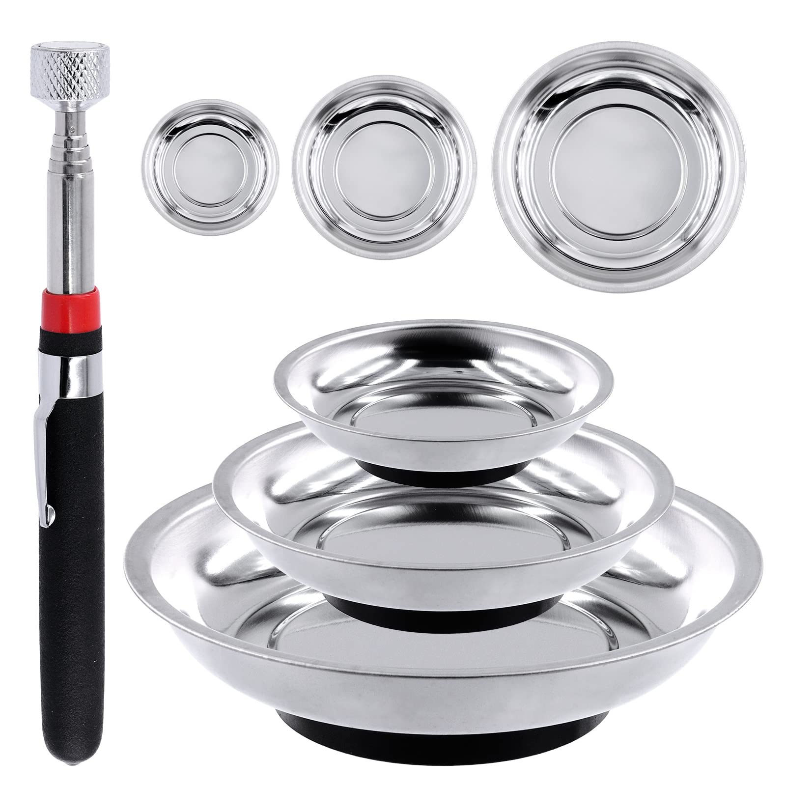Tanstic 4-Piece Round Magnetic Tray Set with Telescopic Pickup Tool - 3
