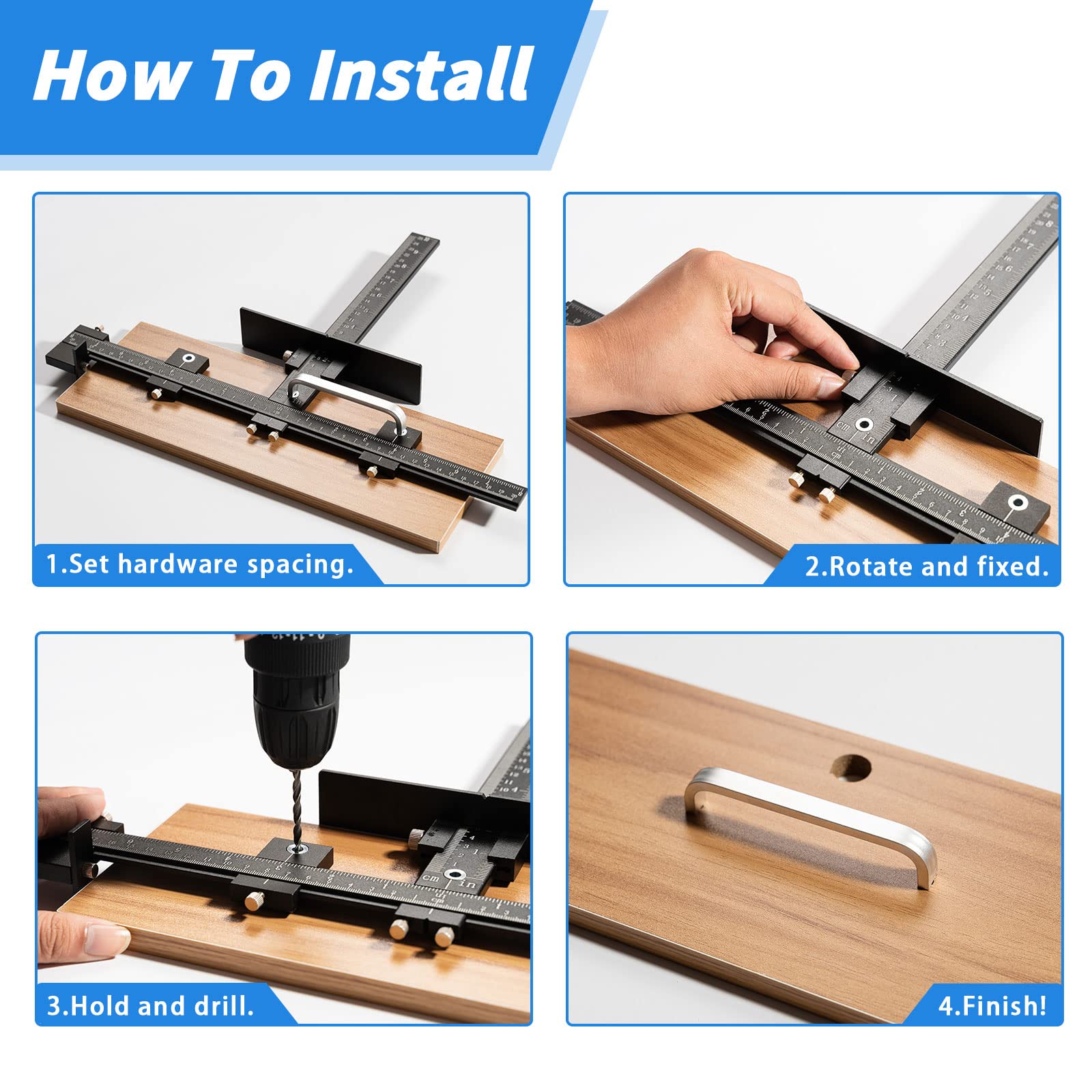 14-Piece Cabinet Hardware Jig Tool Set - Fingwerk Aluminum Alloy Drawer Handle Template Kit for Knobs, Pulls & Door Handles - Perfect for DIY Home Improvement & Cabinet Installation Projects