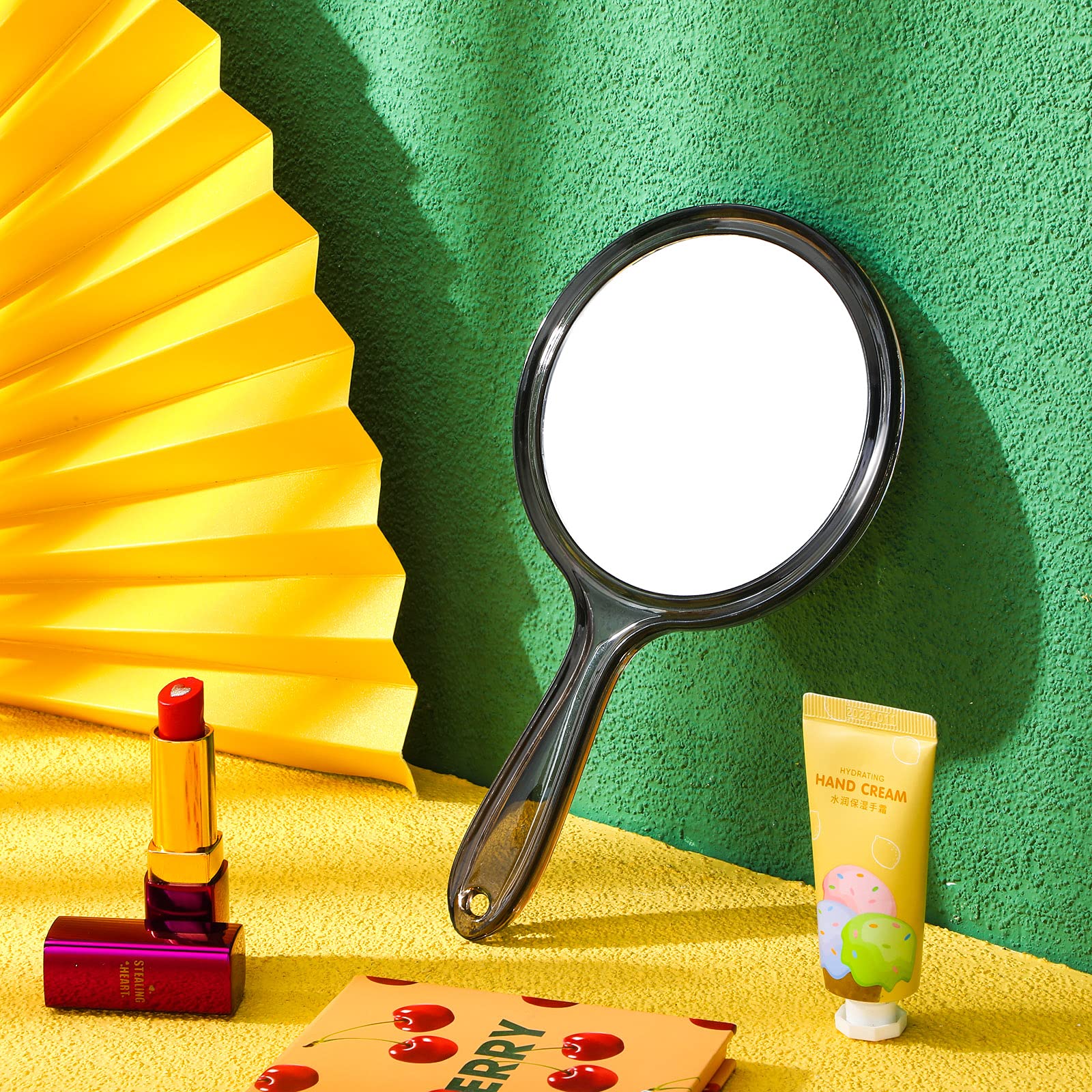 Double-Sided Handheld Makeup Mirror with 1X/2X Magnification - Round Shape with Comfortable Handle (Black) | Perfect for Home Vanity, Travel & Professional Makeup Application