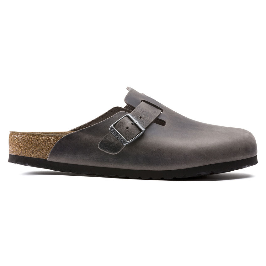 Birkenstock Boston Oiled Leather Soft Footbed Clog in Iron - Comfortable Slip-On Shoes for Women & Men - Perfect for Home, Office, and Casual Wear