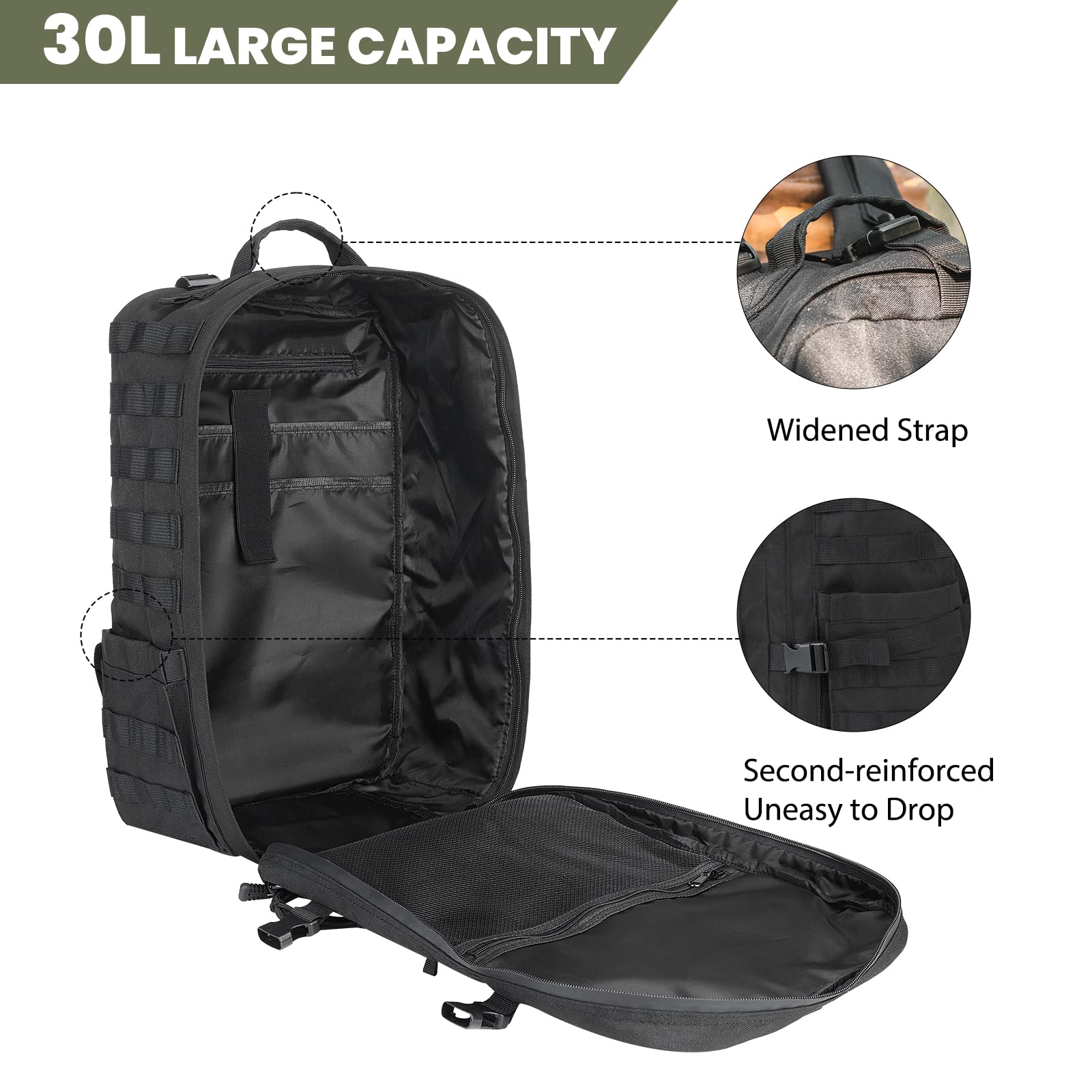 **ILM 30L Motorcycle Helmet Backpack - Waterproof Tactical Riding Backpack for Men & Women - Large Capacity Helmet Holder for Hiking, Commuting & Travel (Black, Model BP01)**