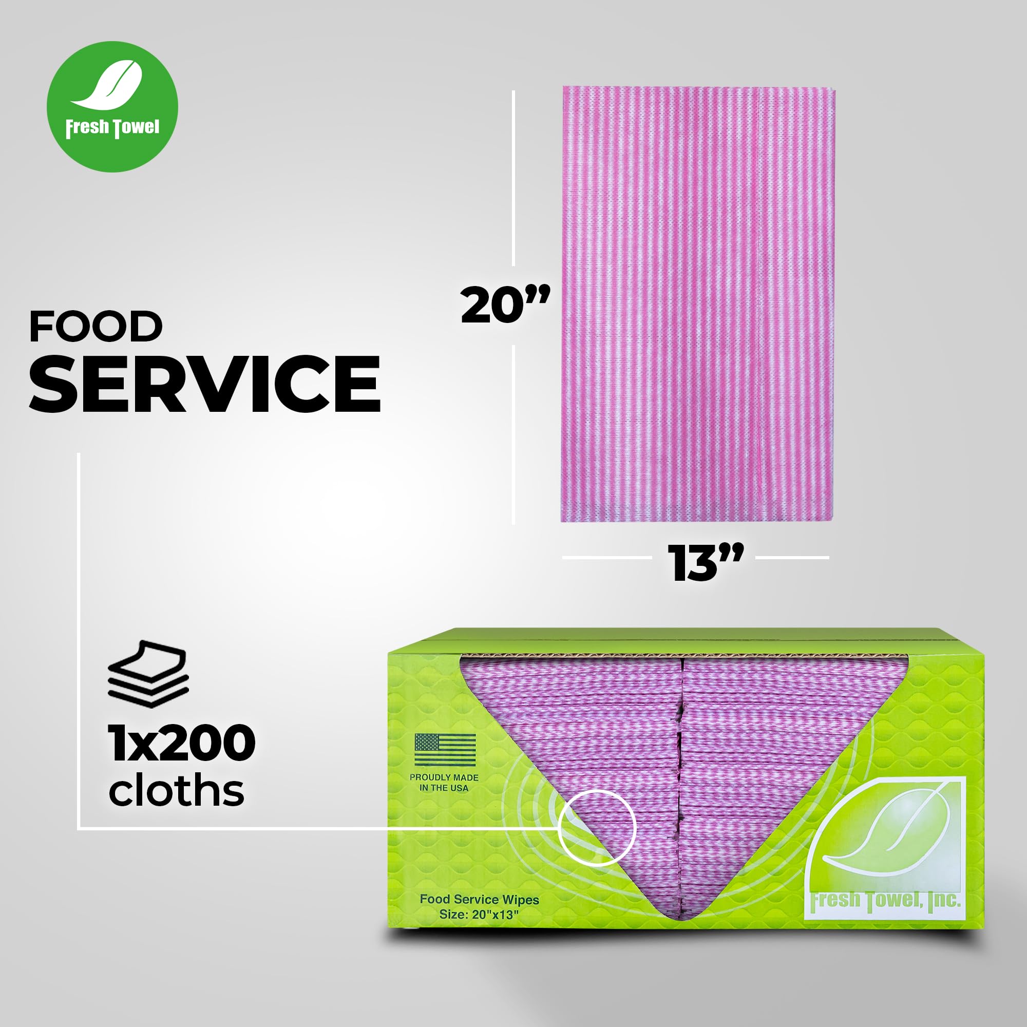 Reusable Paper Towels for Foodservice - 1/4 Fold, 13x20 Inches, Pink Straight Line Pattern (Case of 200) | Eco-Friendly Cleaning Towels for Kitchen, Restaurant & Commercial Use
