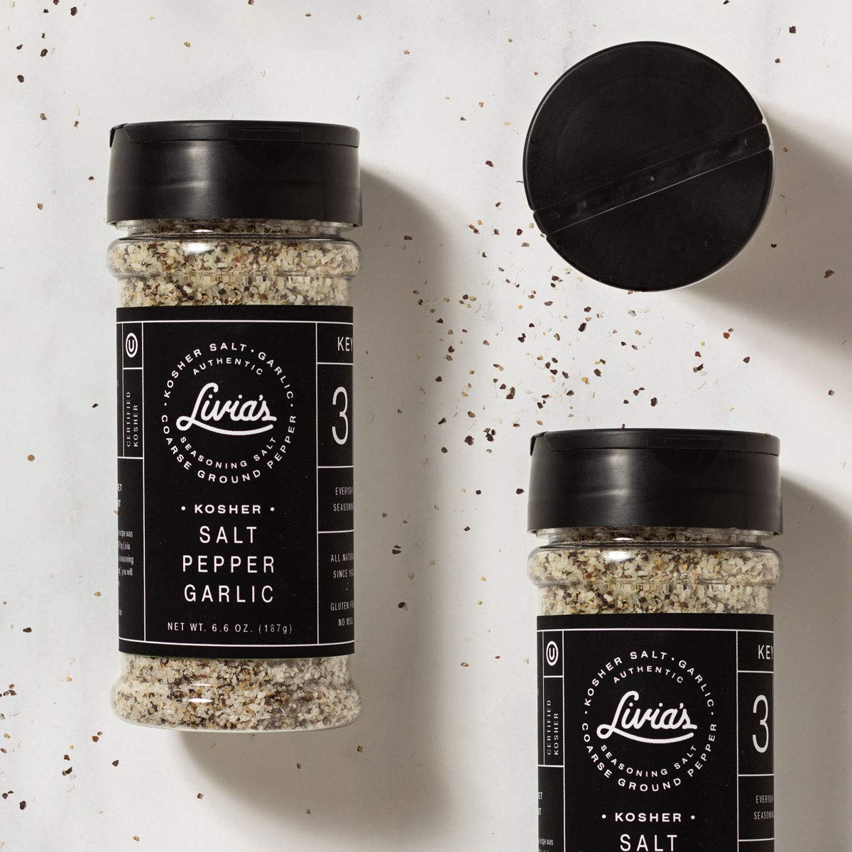 Livia's Award-Winning All-Natural Salt, Pepper & Garlic Seasoning Blend | Kosher, Gluten-Free, Non-GMO SPG Rub | Perfect for Grilling Steak, Roasting Chicken, Seasoning Vegetables & Pasta | 6.6 oz BBQ Meat Seasoning for Home Cooking & Outdoor Grilling