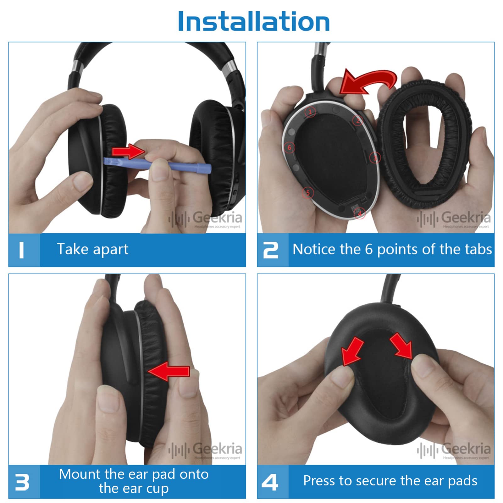 Geekria PRO Extra Thick Replacement Ear Pads for Sennheiser PXC 550 & PXC 550-II Wireless Headphones - Premium Memory Foam Ear Cushions for MB 660 Series - Noise Isolation Earpads for Travel, Office & Gaming (Black)