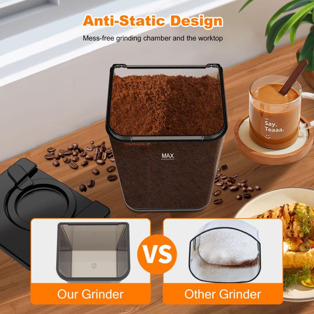 Premium Electric Conical Burr Coffee Grinder - 48 Adjustable Grind Settings for Espresso, Drip & French Press - Anti-Static Stainless Steel Design - Perfect for Home, Office & Coffee Shops
